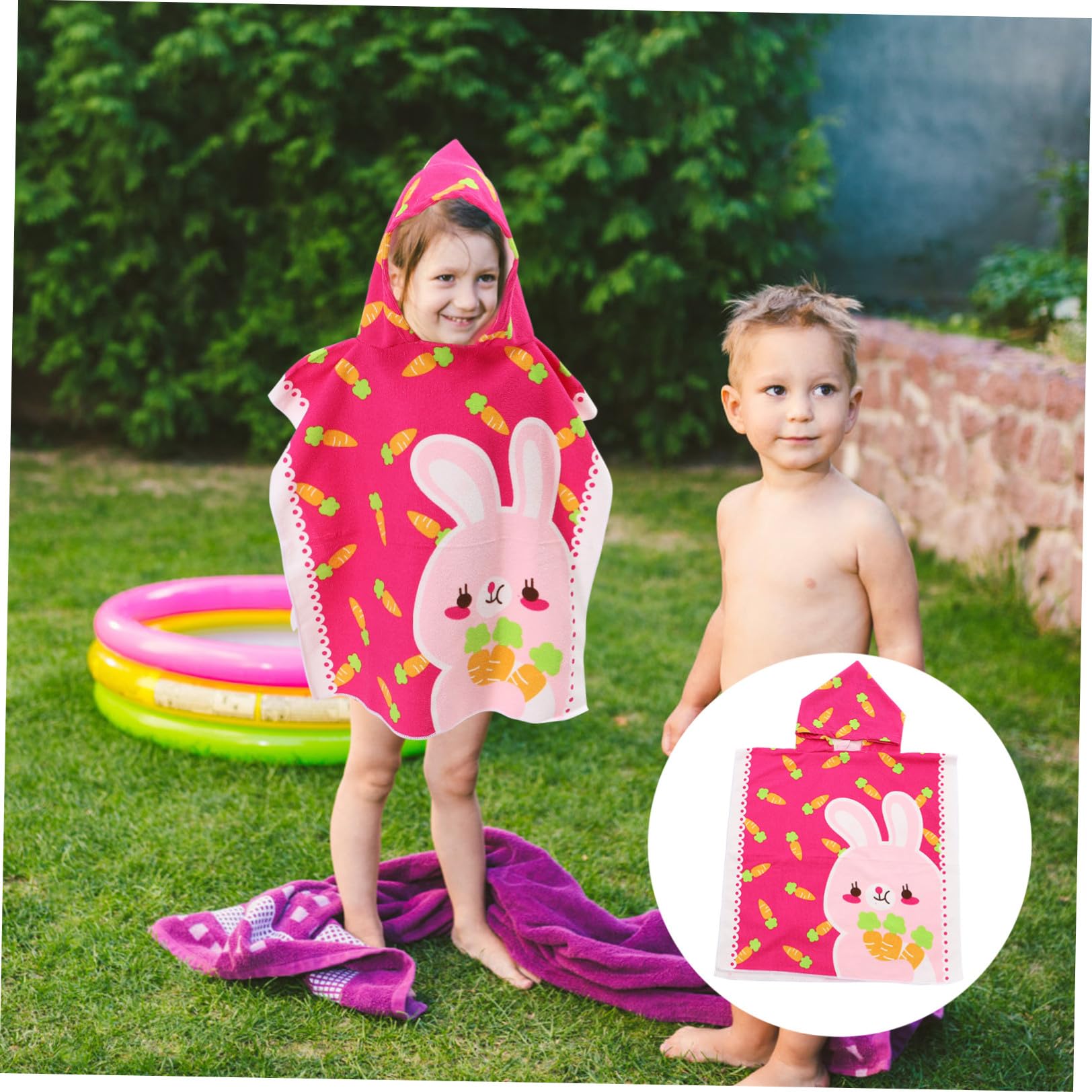 STOBAZA 2pièces Serviette De Plage à Capuche pour Garçon Fille Cape De Bain Colorée pour Piscine Détente Et Baignade Motif Cartoon Lapin