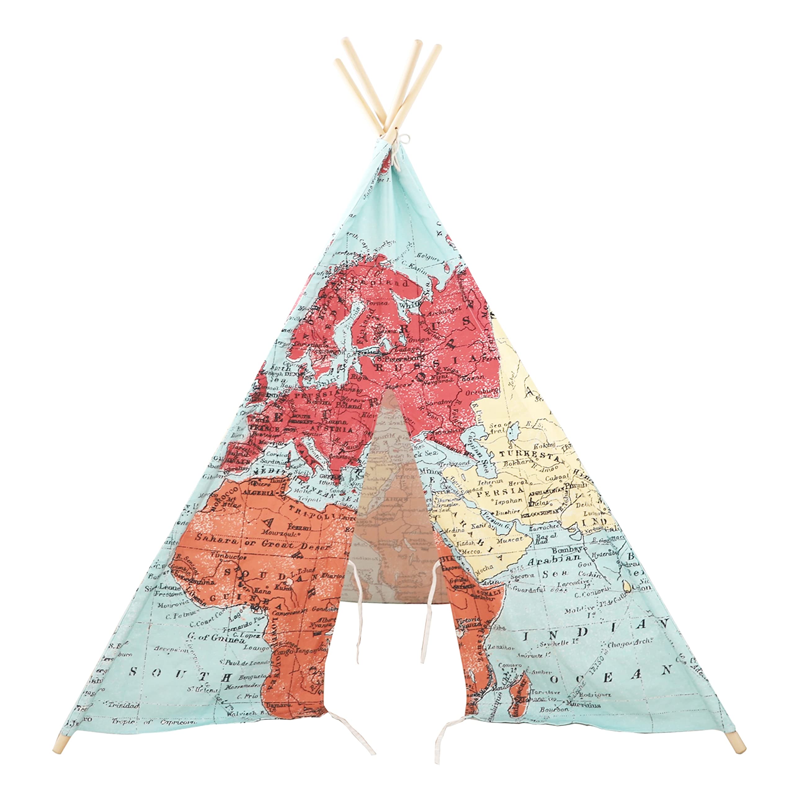 SUNNY Tipizelt für Kinder mit Weltkarte in Farbe | Indienner / Tipi / Wigwam Zelt für Kinderzimmer | Spielzelt aus Baumwolle 120x120 cm