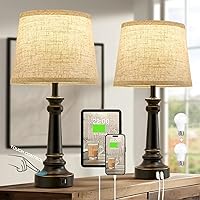 Vista 14 de Juego de 2 lámparas de mesa para dormitorio, lámparas de noche táctiles regulables con puertos USB A+C duales - Lámpara de mesita de noche para mesa