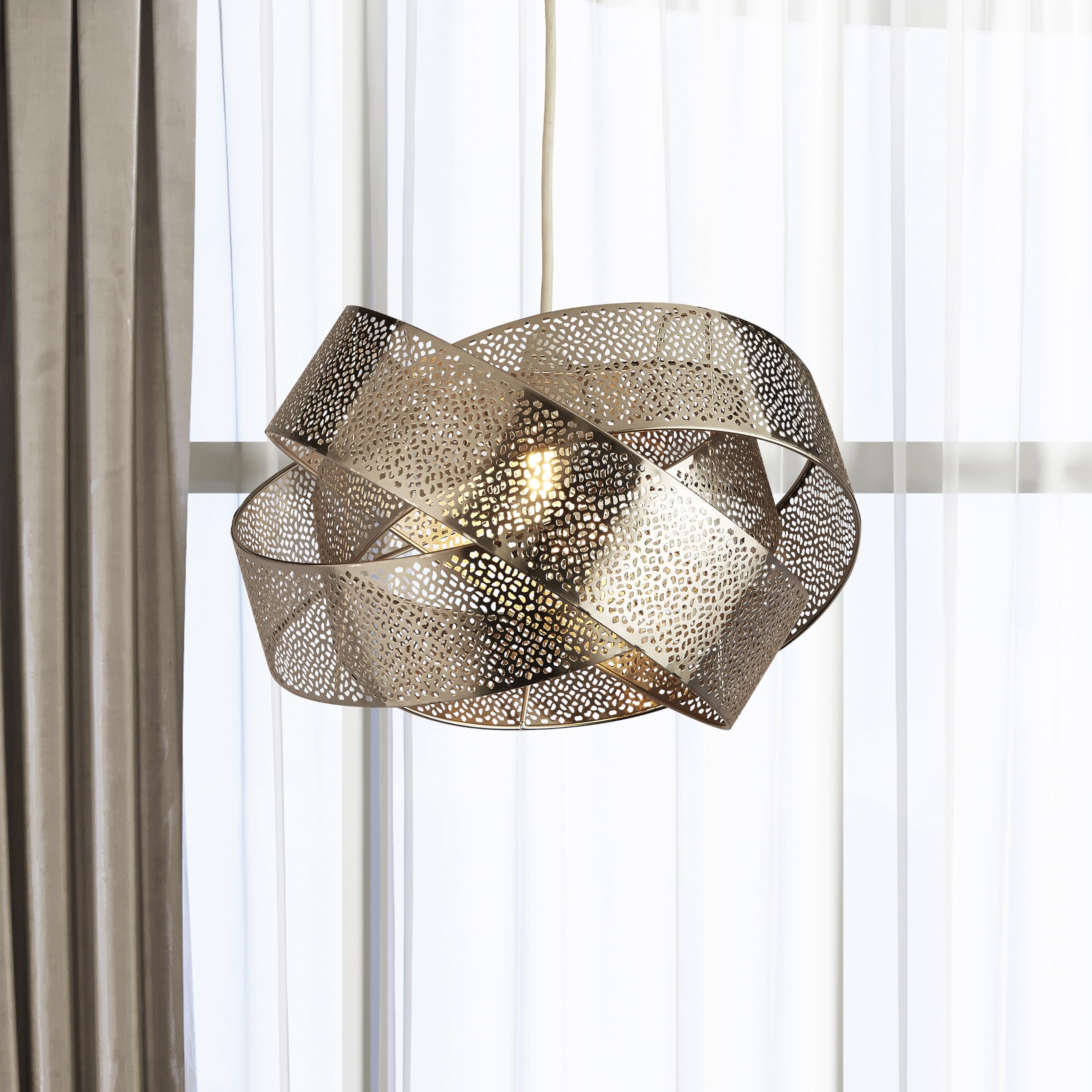 Lighting Collection Kensington Pewter Mesh Ribbon Easy Fit Ceiling Shade, Modern Metallic Ceiling Shade