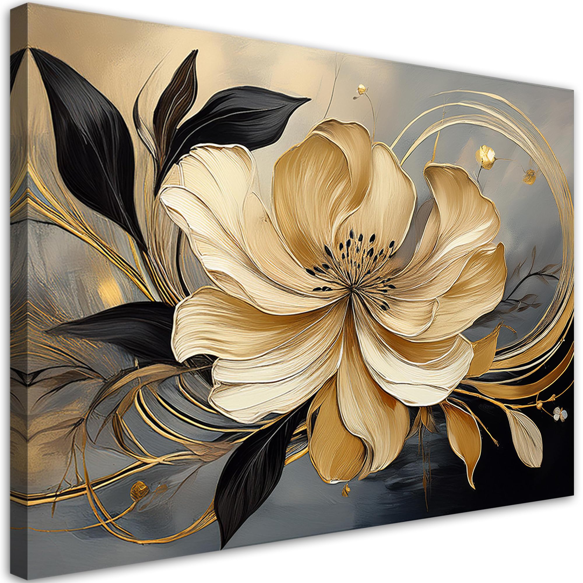 Feeby Leinwand Bilder - Beige Blume Abstrakt - Vlies 90x60 cm - Deko Wohnzimmer - Wandbilder Schlafzimmer - Deko Aesthetic - Wand Deko - Leinwand Groß - Deko Zimmer - Leinwandbilder XXL
