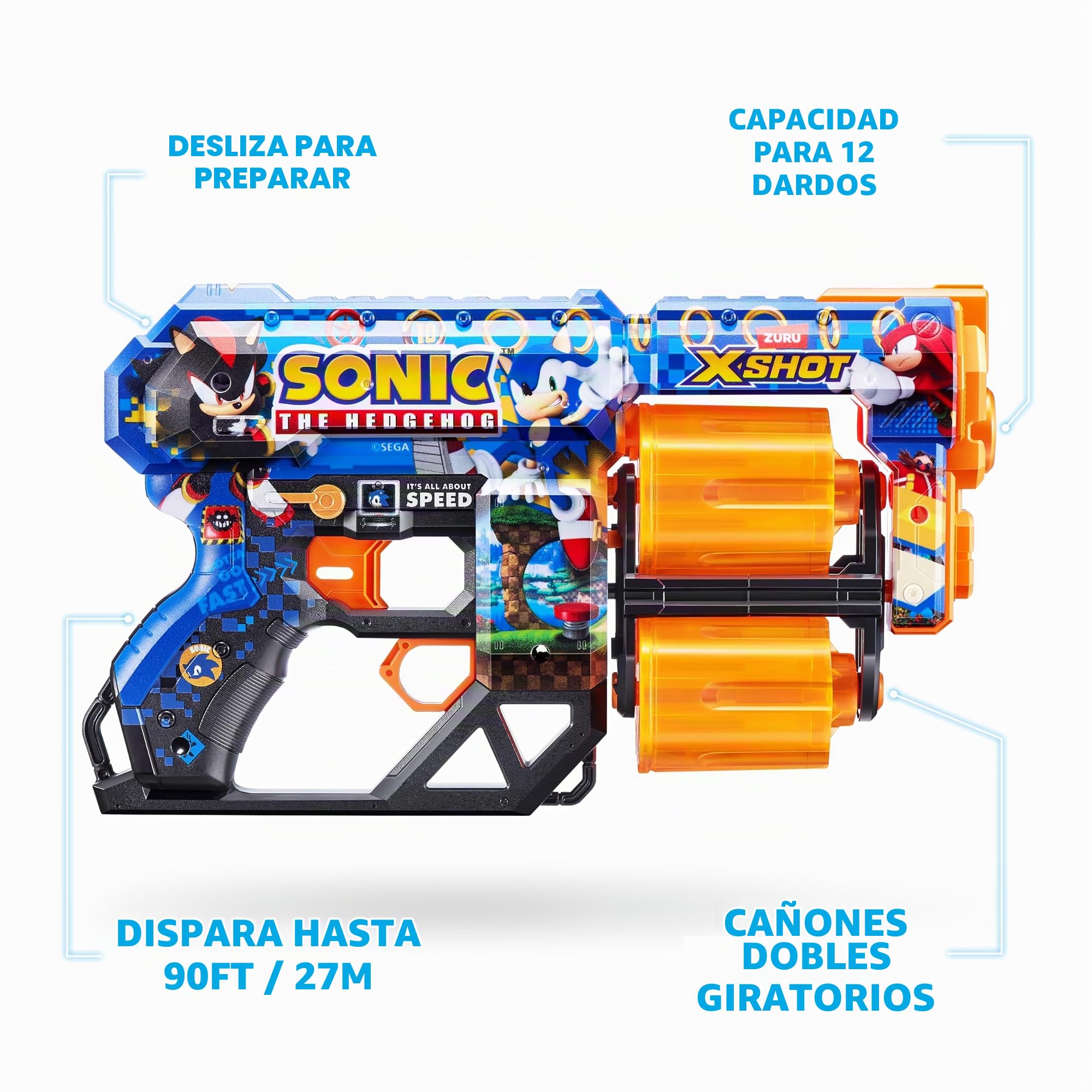 XShot Skins Dread, Sonic The Hedgehog, Foam Dart Blaster (12 Dart) Air Pocket Dart Technology, Major Brand Compatible, Toy Foam Dart Blaster for Kids, Teens, Adults, Frustration Free Packaging