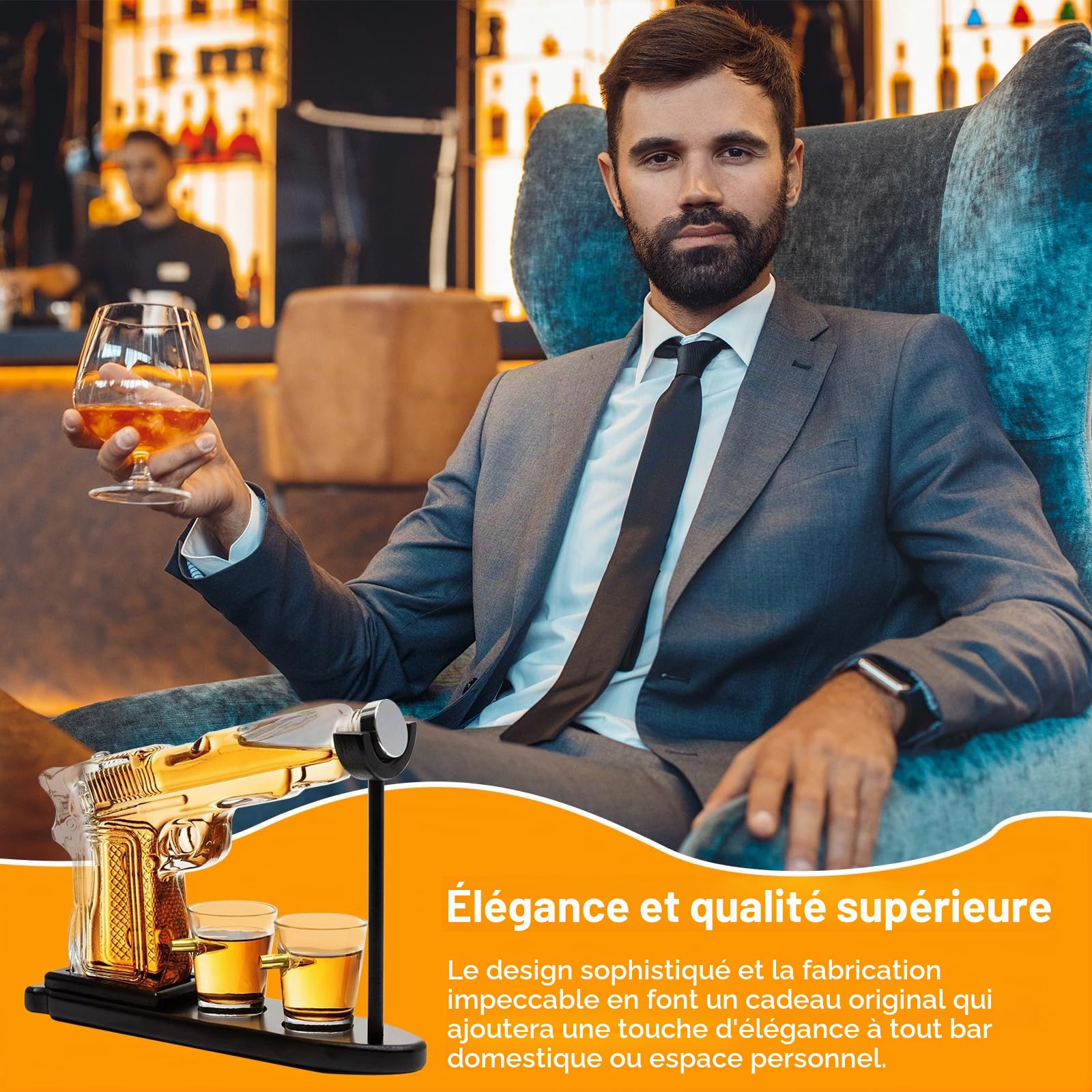 Carafe à Whisky, Carafe A Decanter Coffret Whisky Cadeau Homme Distributeur De Whisky Pour Liqueur Avec 2 Verres à Liqueur Ensembles Cadeaux De Verres à Whisky Pour Hommes/Papa/Mari/Petit Ami