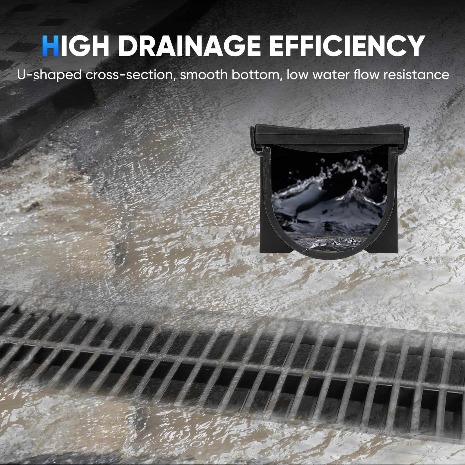 FAHKNS Sistema de Drenaje de Zanja, HDPE de 5.9 x 7.5 Pulgadas, Rejilla de 5 x 39, plástico Negro, 5 Tapas de Extremo, para jardín, Entrada, Paquete de 5
