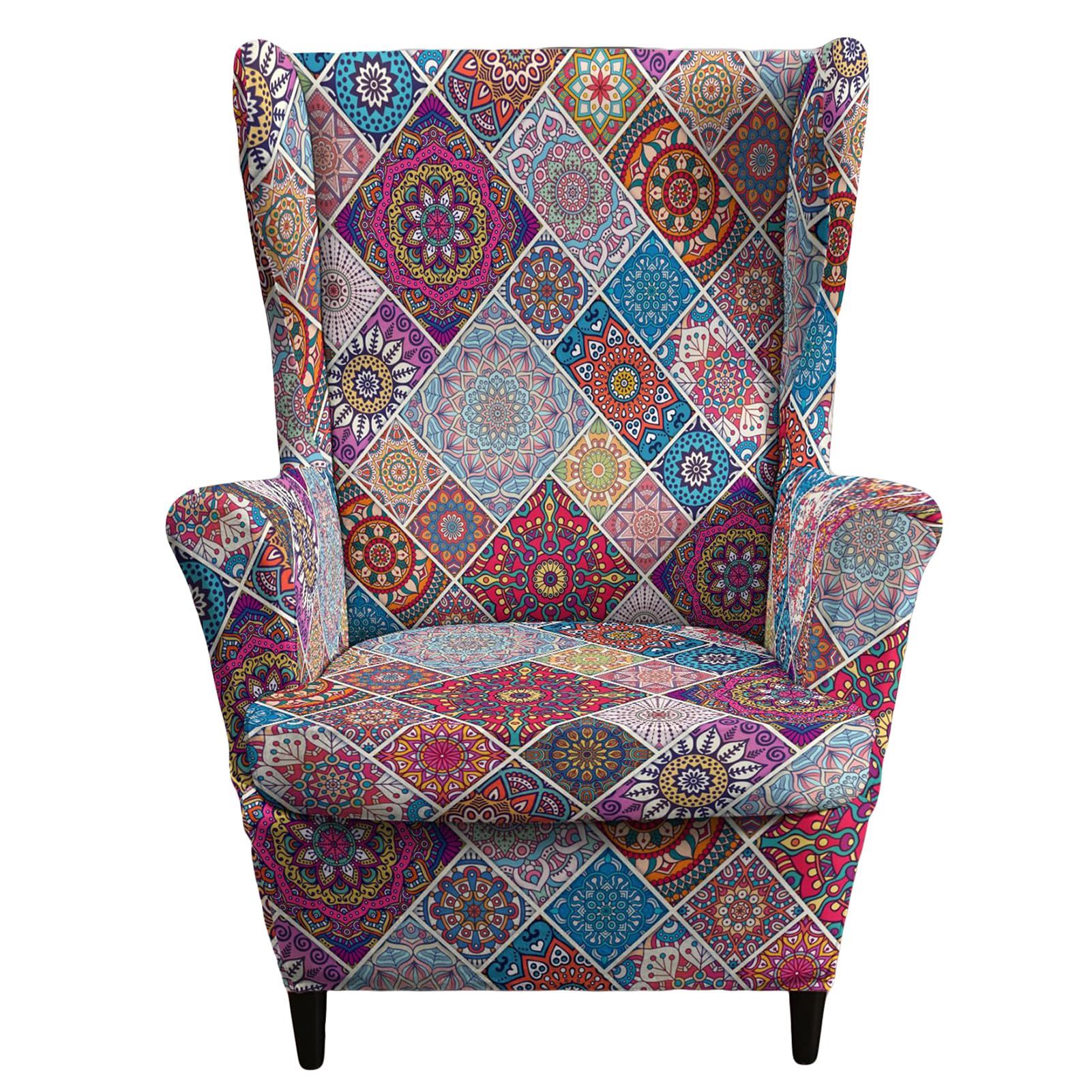 HonorHut 2 Piece Stretch Wing Chair Cover Printed Wing Chair Slipcovers