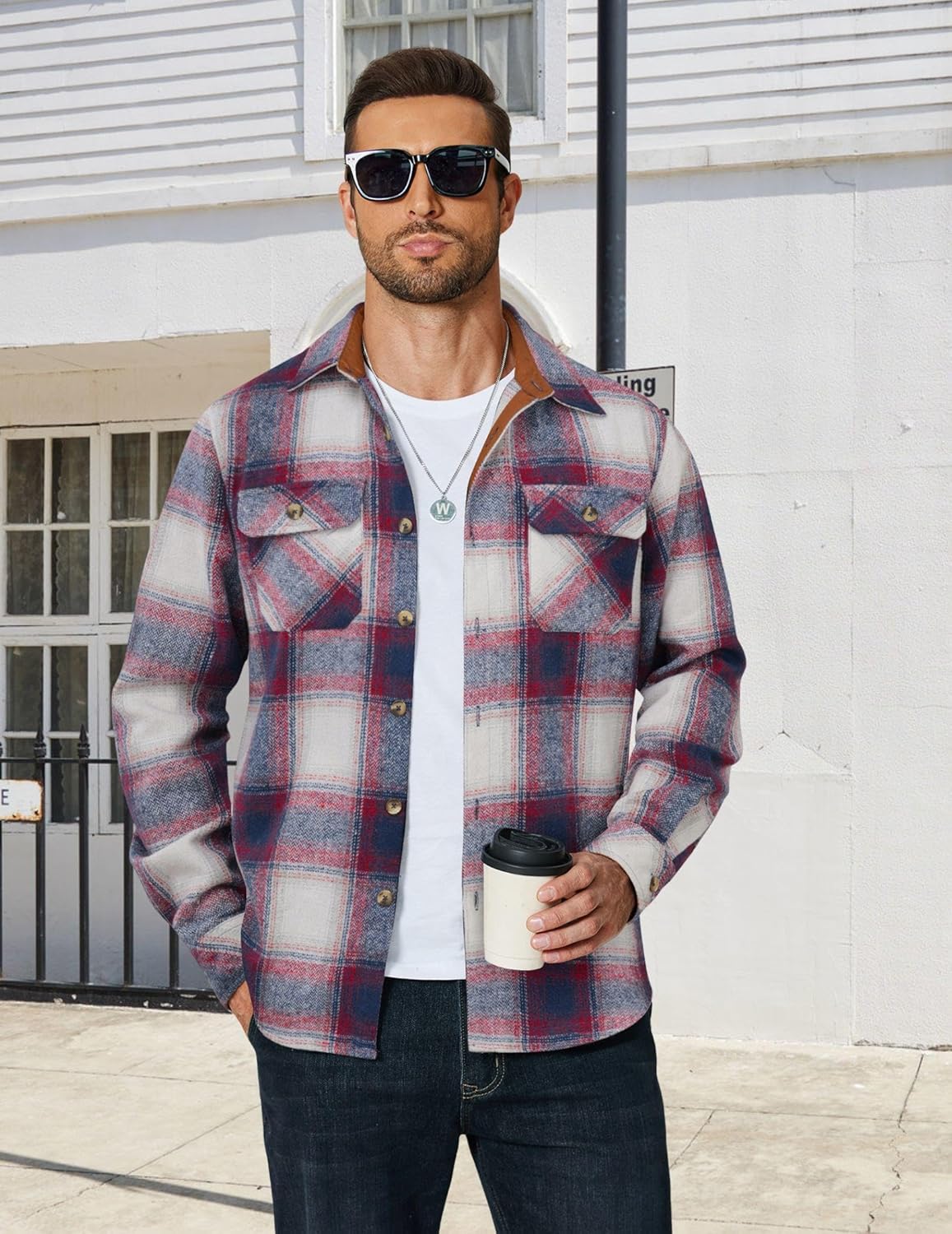 COOFANDY Men's Long Sleeve Flannel Shirts Jacket Fashion Plaid Jackets Casual Button Down Shirt with Pockets - Image 2