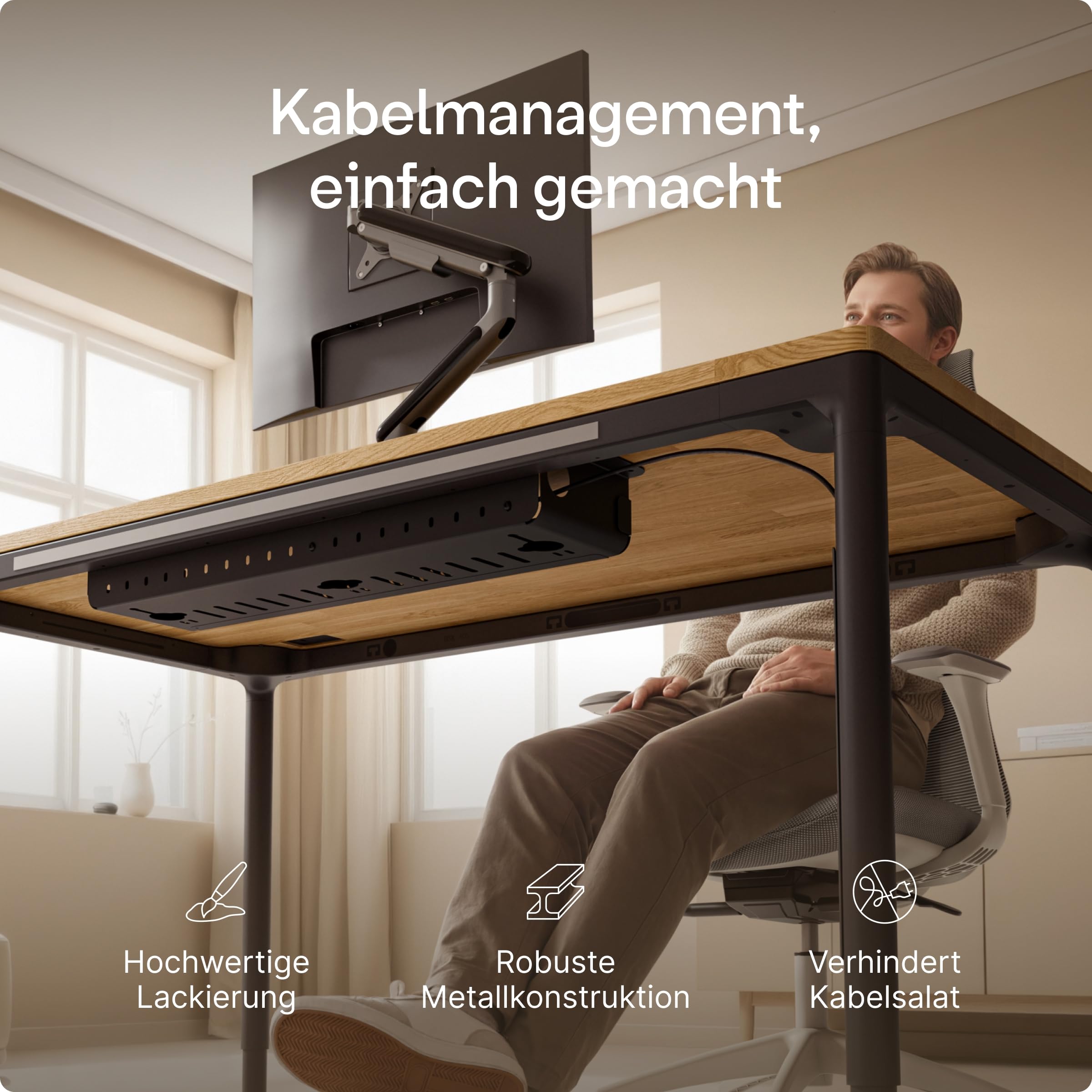 Cable Management Pro Untertisch-Kabelmanagement mit Steckdosenleiste, Stahl-Kabelorganizer mit magnetischer Abdeckung, belüftetes Design, einfache Montage