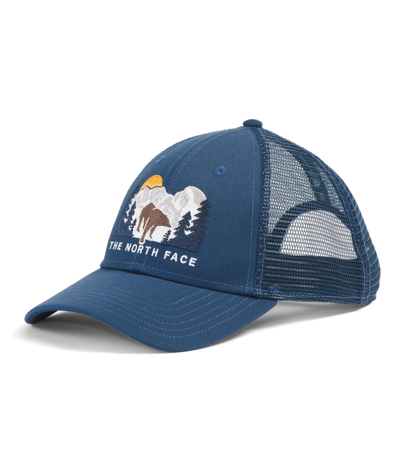 The North Face Unisex Embroidered Mudder Trucker Hat, Shady Blue/Bear Graphic, One Size