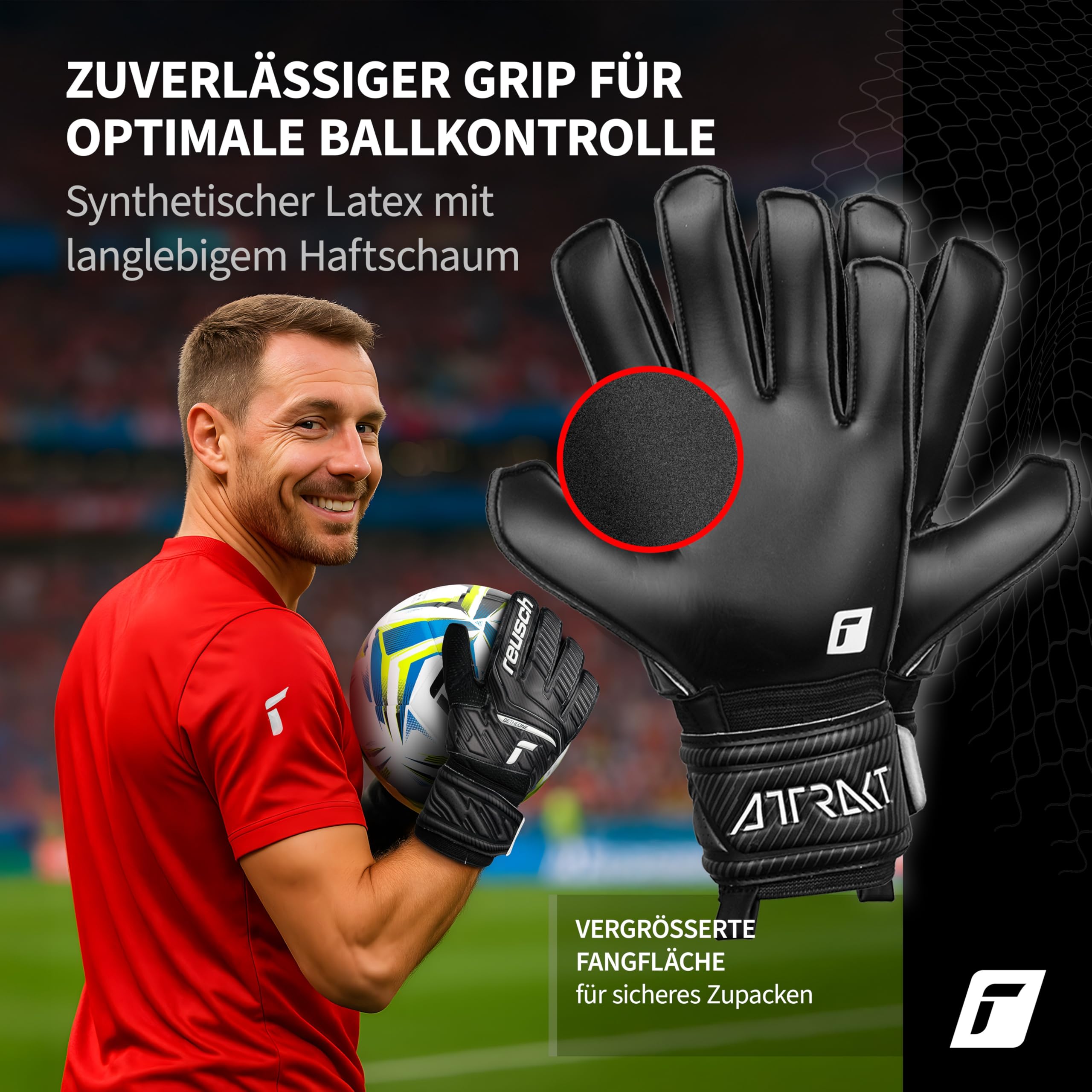 Reusch Torwarthandschuhe Herren Erwachsene | robuster Grip, stabile Passform & Starke Ballkontrolle | für Training & Spiel | Kunstrasen, Naturrasen & Hartplatz | Größe 7,5-11 | Attrakt Solid