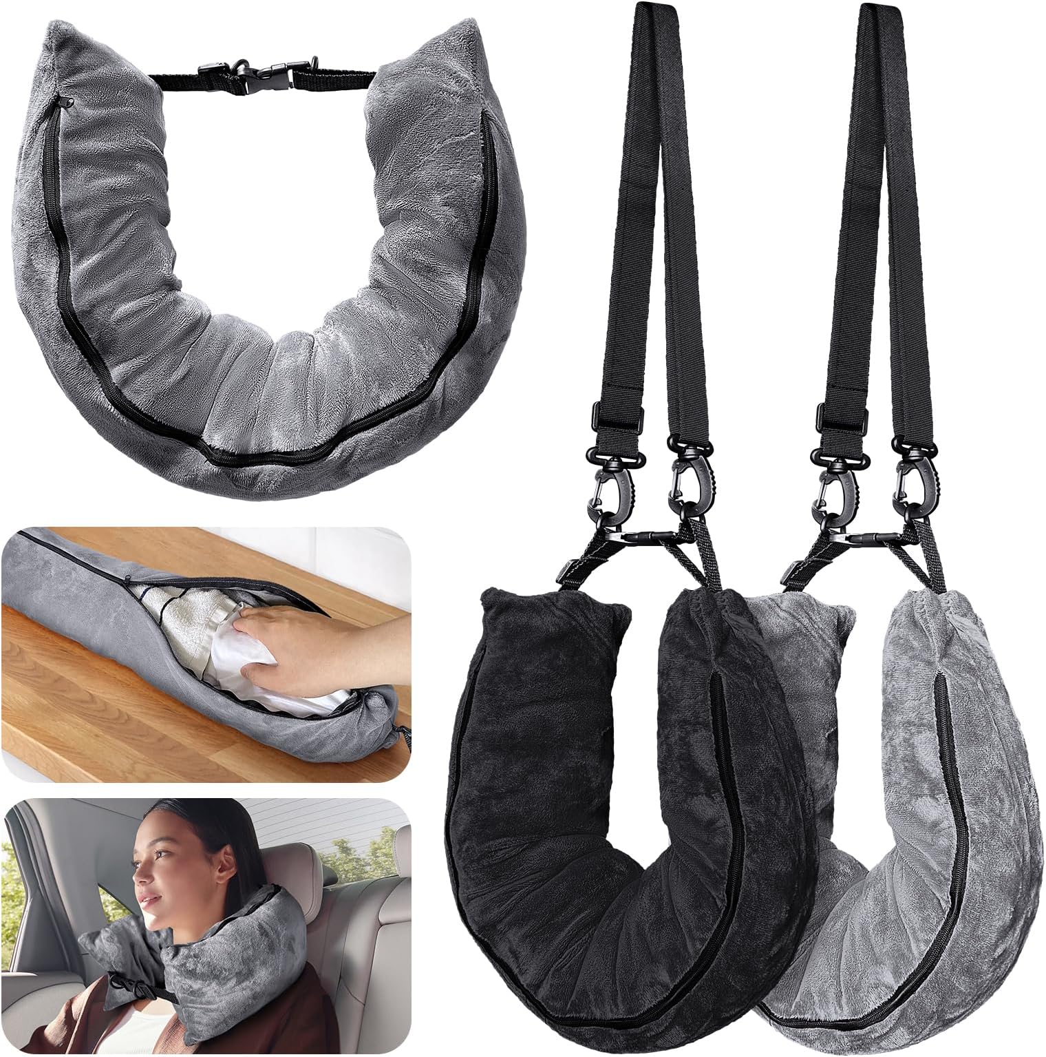 2Pack Stuffable Travel Pillow for Extra Luggage, Velvet Travel Neck Pillow with Adjustable Neck Size, Fits About 6 T-Shirts Travel Essentials Multifunctional Sleeping Rest Cushion