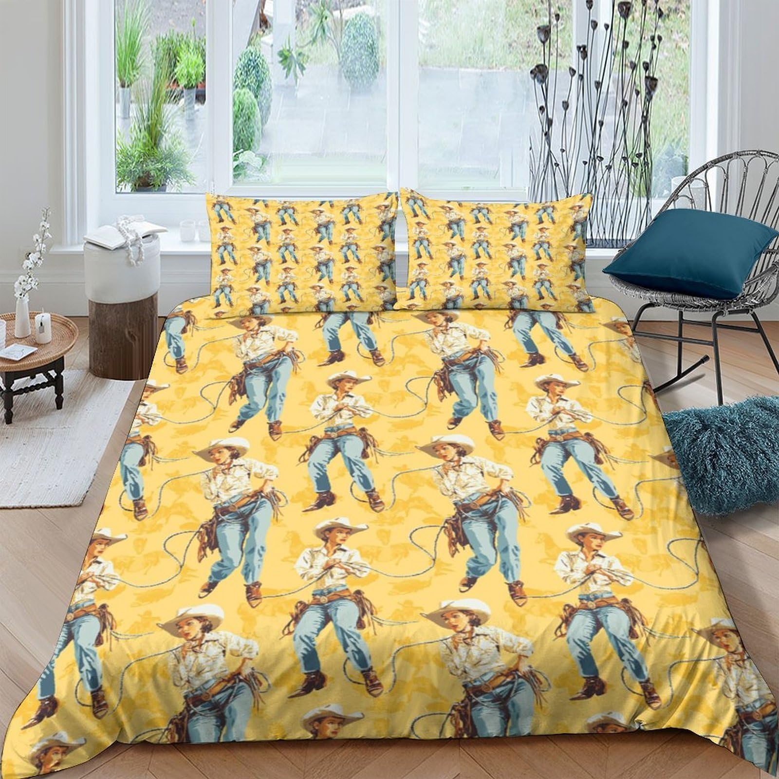 Ctjqhvkz Style-6 3D Printed Cowboy Cartoon Fitted Sheet Microfiber Soft Yellow Western Pattern Bed Cover For Bedroom Guestroom Decor Single（135X200cm）