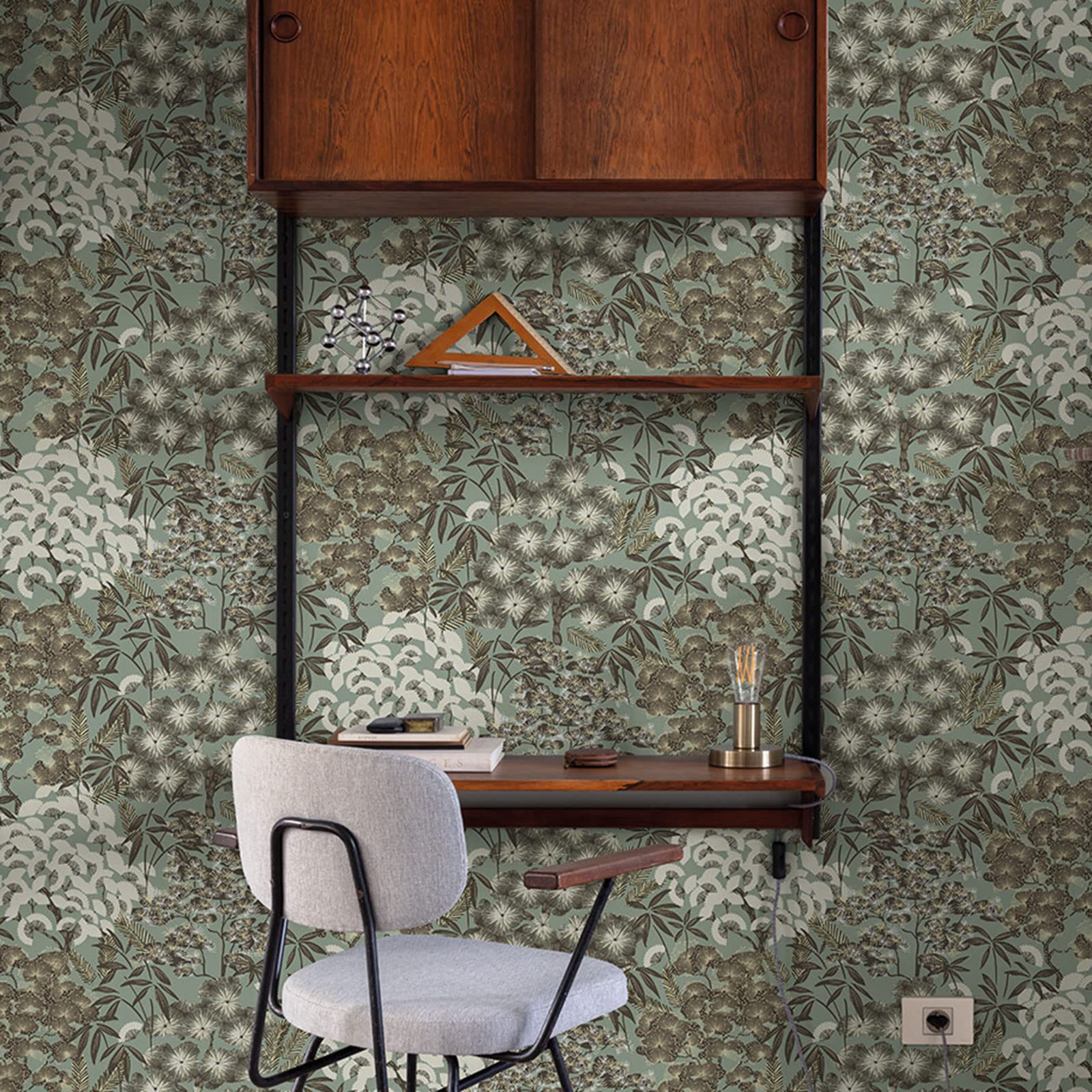Papier peint intissé Loma Floral vert et doré - Arcadia - Grandeco - A70702