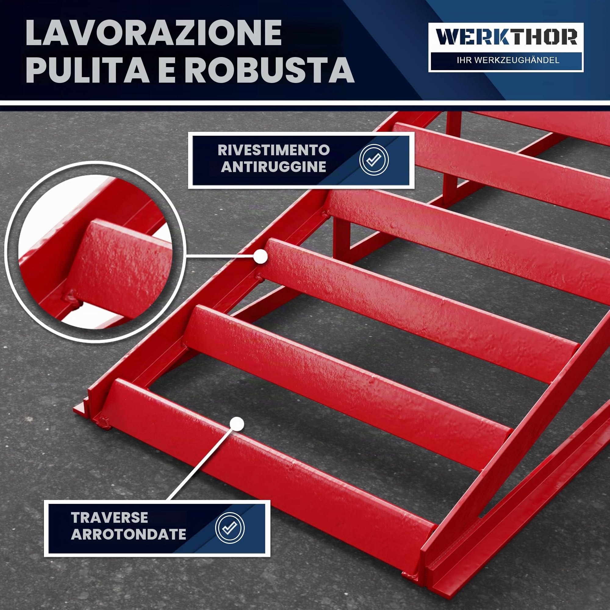 WERKTHOR Rampa idraulica per auto (Set da 2 Rosso) – rampa di carico con valvola di sicurezza/sovrapressione [<4T] – rampa regolabile in altezza auto – ponte sollevatore auto