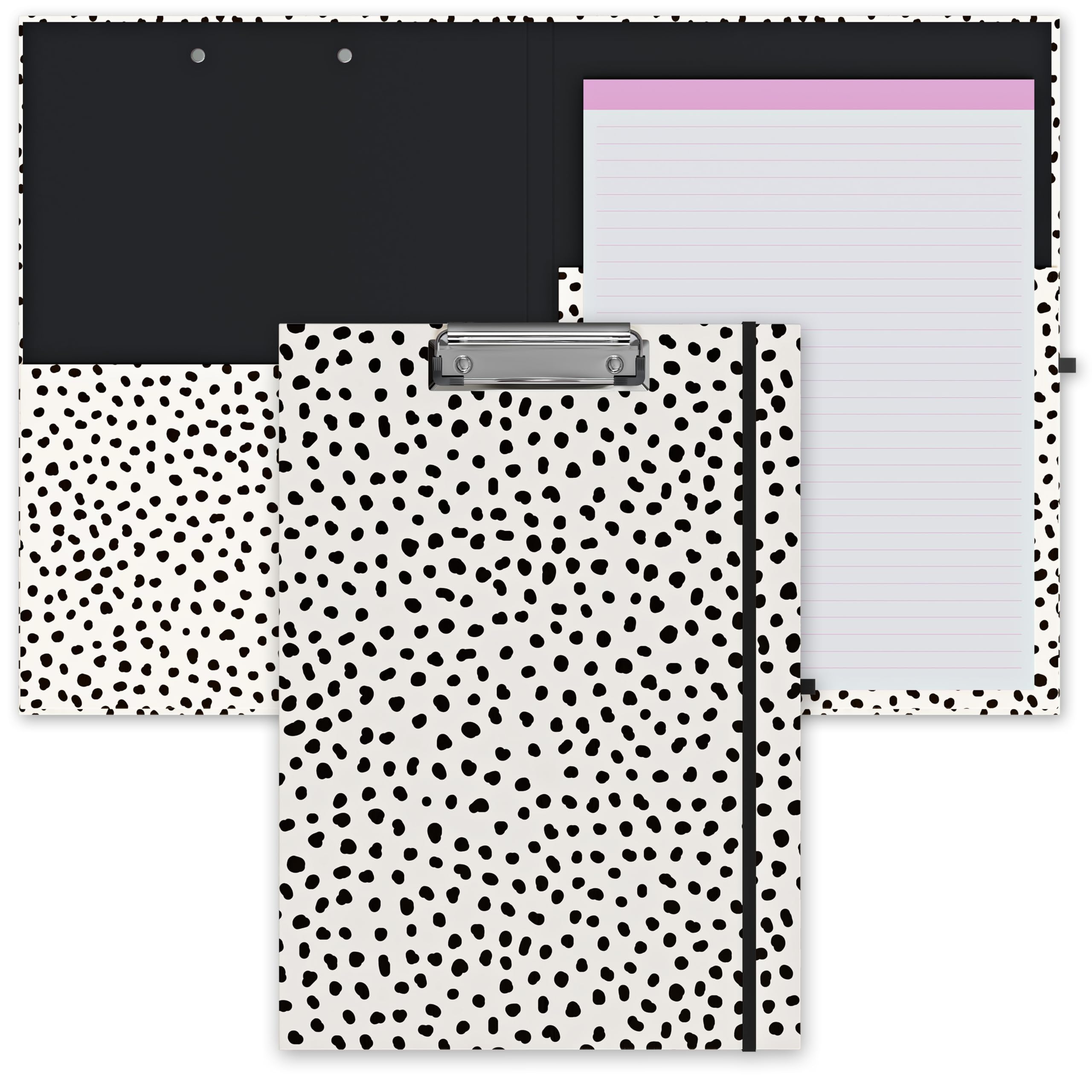 Clipboard Folio with Refillable Lined Notepad, Low Profile Clip and Interior Storage Pocket, Cute Clipboard Folder Design for Students, Office, School