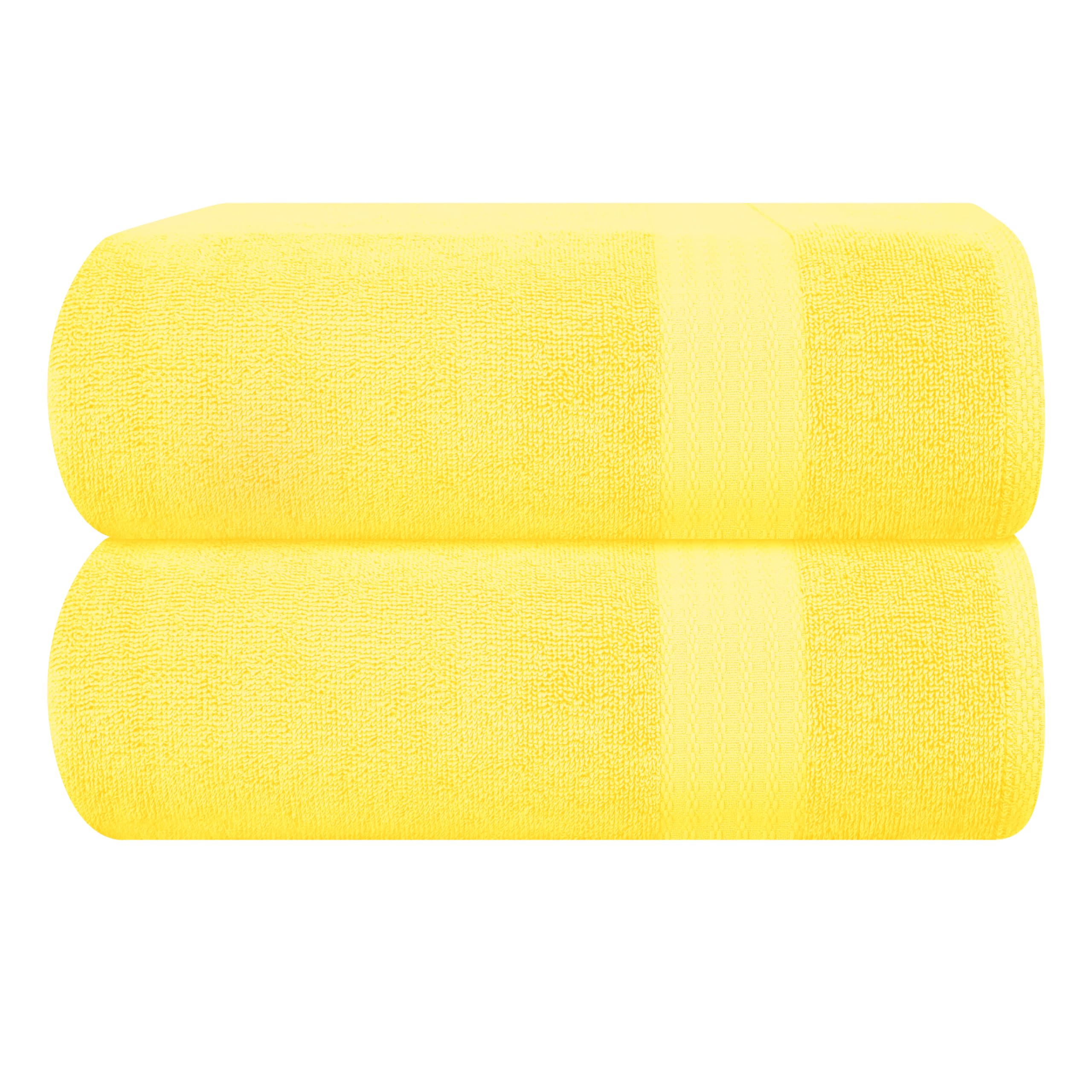 GLAMBURG Premium Cotton Oversized 2 Pack Bath Sheet 35x70-100% Pure Cotton - Ideal for Everyday use - Ultra Soft &amp; Highly Absorbent - Machine Washable - Yellow