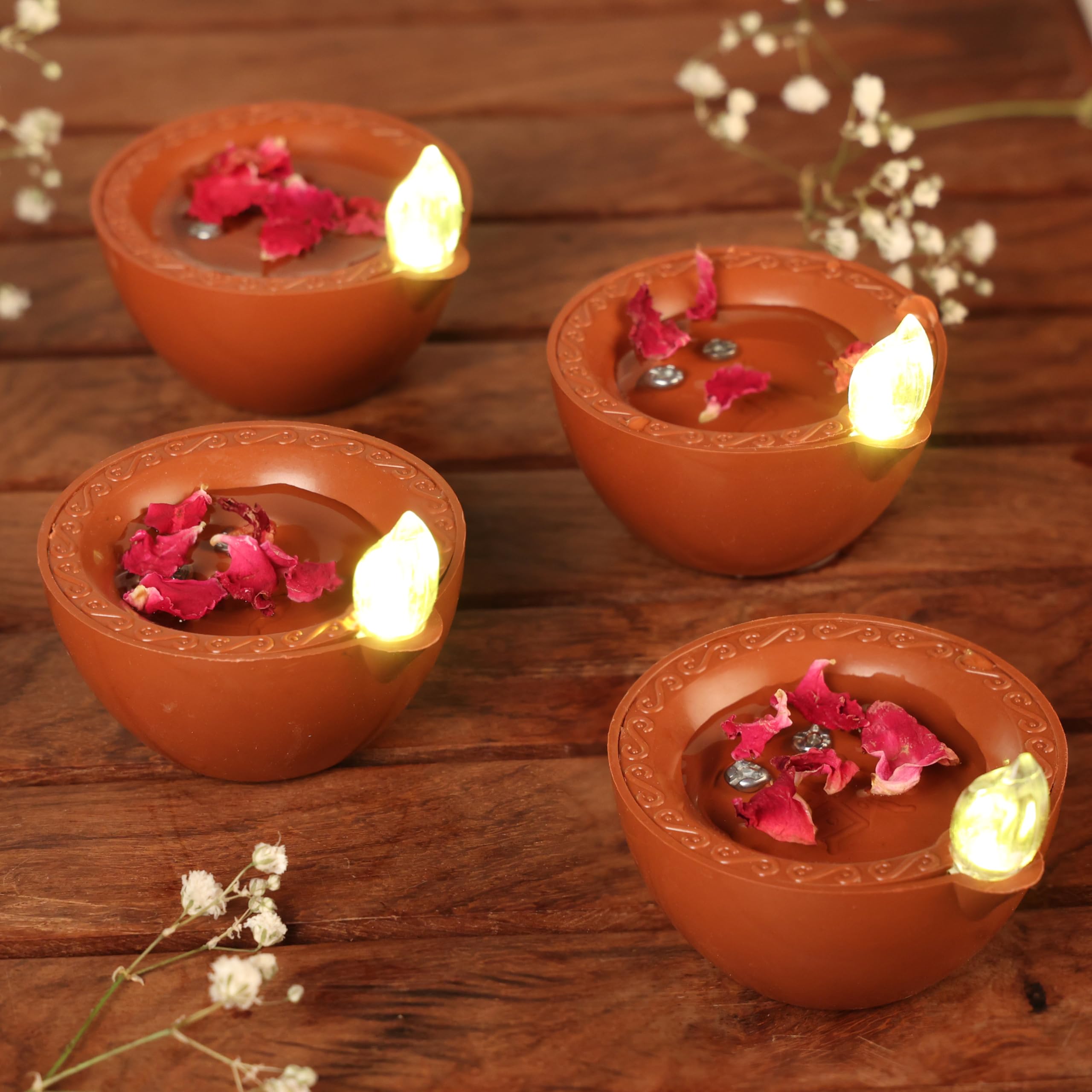 Present Mart Water Sensor Electric LED Diyas Set of 12 Plastic Flameless & Smokeless Water Sensor LED Diwali Light Diya Warm Tea Ligth Candles for New Year,Festival,Christmas,Home Decoration (12)