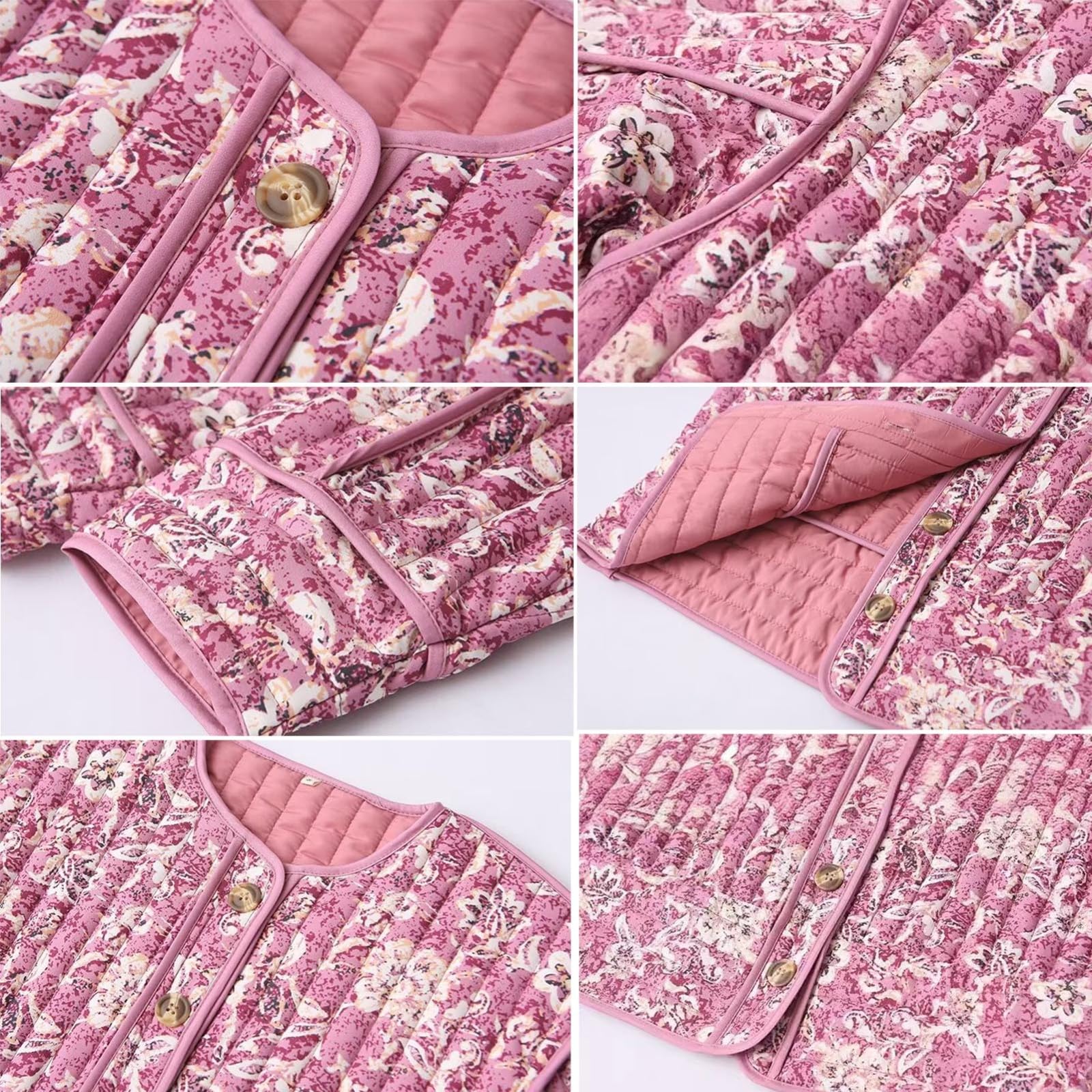 Veste Femme Doudoune Courte Cardigan à Imprimé Floral Vintage Veste Matelassée pour L'automne et l'hiver