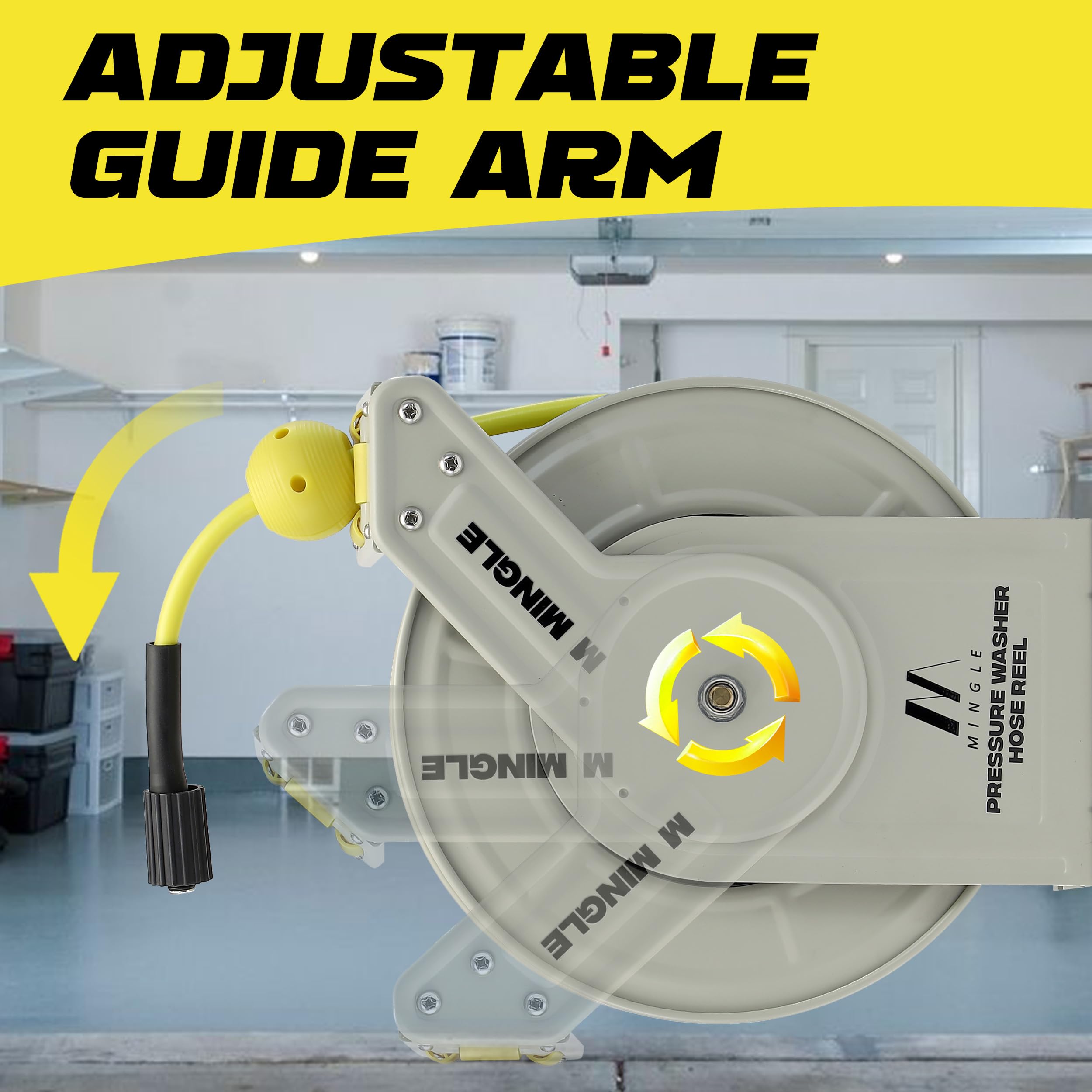 M MINGLE Bobina Retrattile per Tubo di Idropulitrice, Compatibile con Serie Karcher K, K2, K3, K4, K5, K6, K7, 1/4" × 18,29 m Montata a Parete, Idropulitrice 3600 PSI