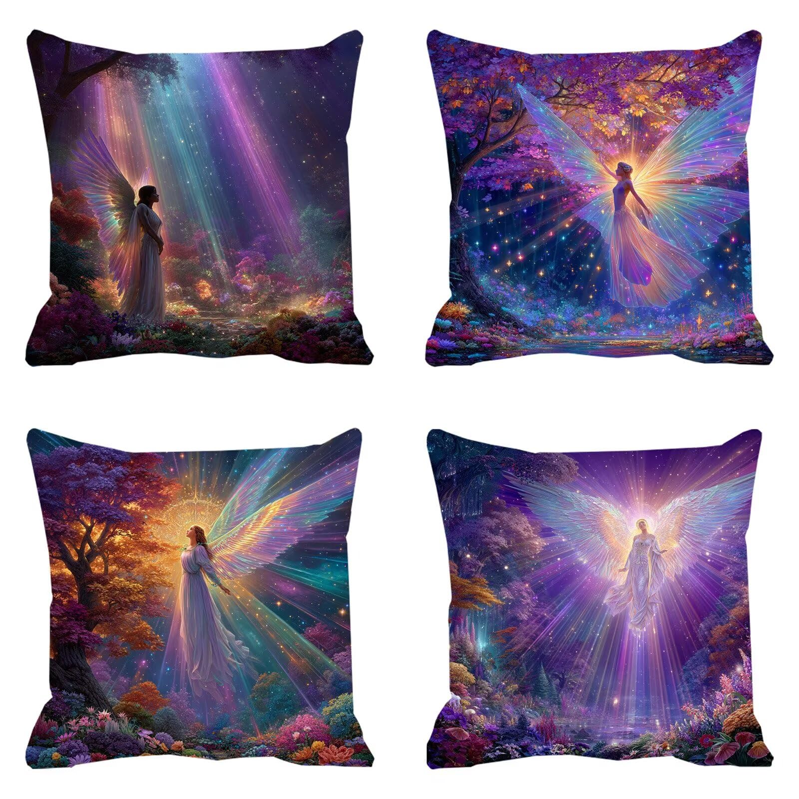 Lot de 4 Housses de Coussin Canapé 60x60cm Décoratives Double Face Taie d'oreiller en Velours Violet Coussin Carré Ange Taie d'oreiller pour Chambre, Bureau, Jardin Salon Canapé Voiture Ferme F0P-533