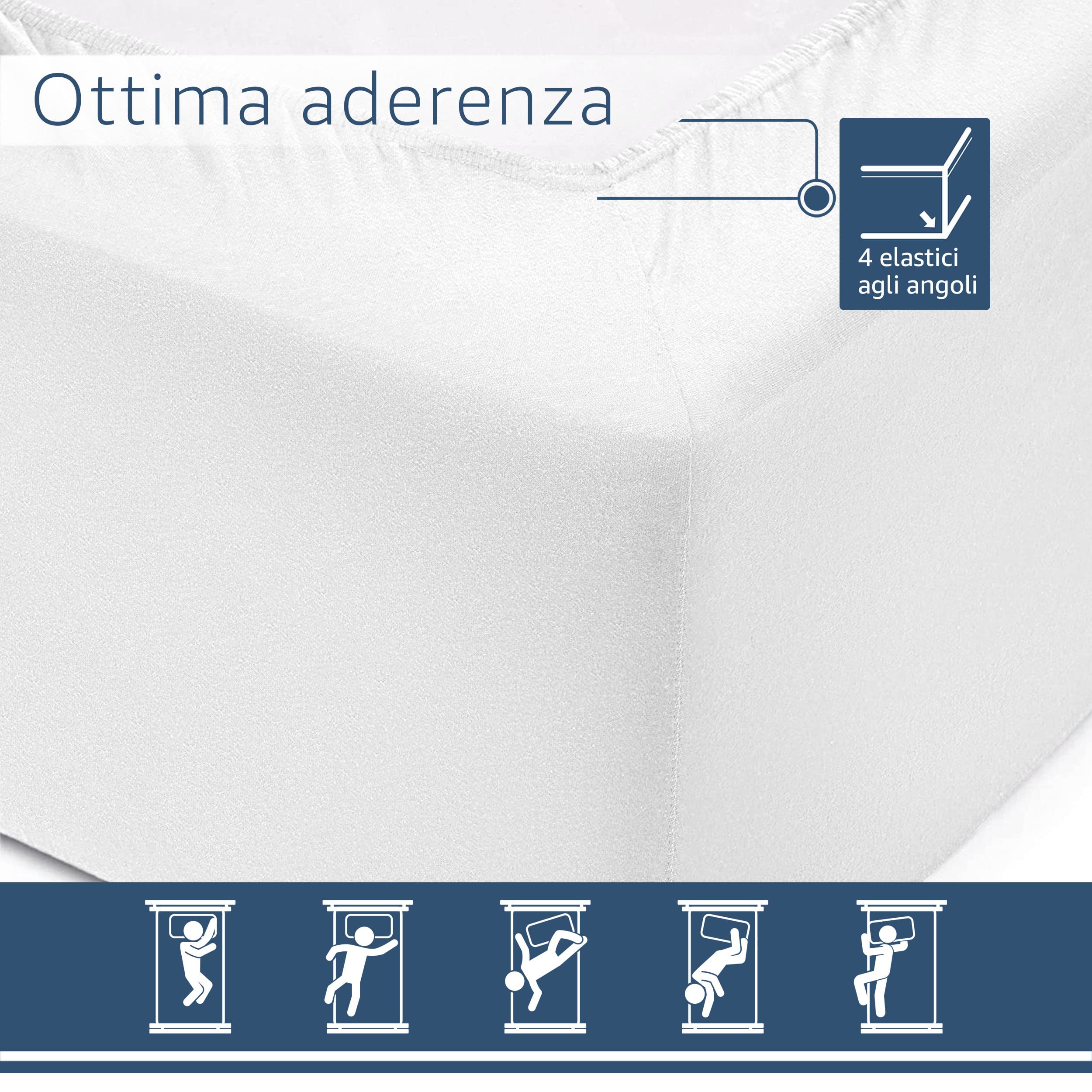 Amago Lenzuolo con Angoli 120 x 200 cm, Per Letti Boxspring e Letti ad Acqua, Angoli 50 cm, 100% Cotone, Bianco