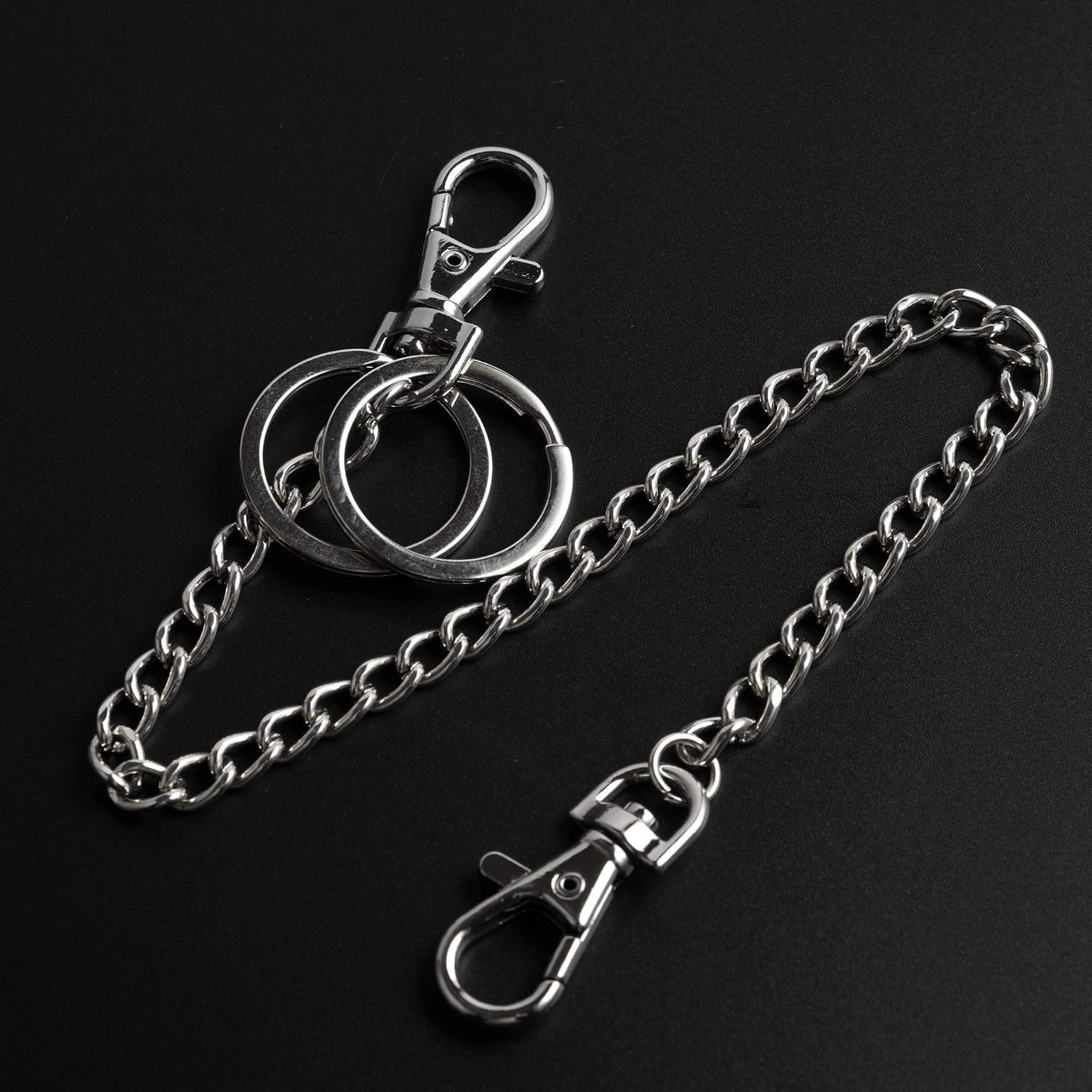 Pocket Chain, Teskyer 10" Silver Keychain with Both Ends Lobster Clasps and Extra 2 Rings for Keys and Wallet-Silver