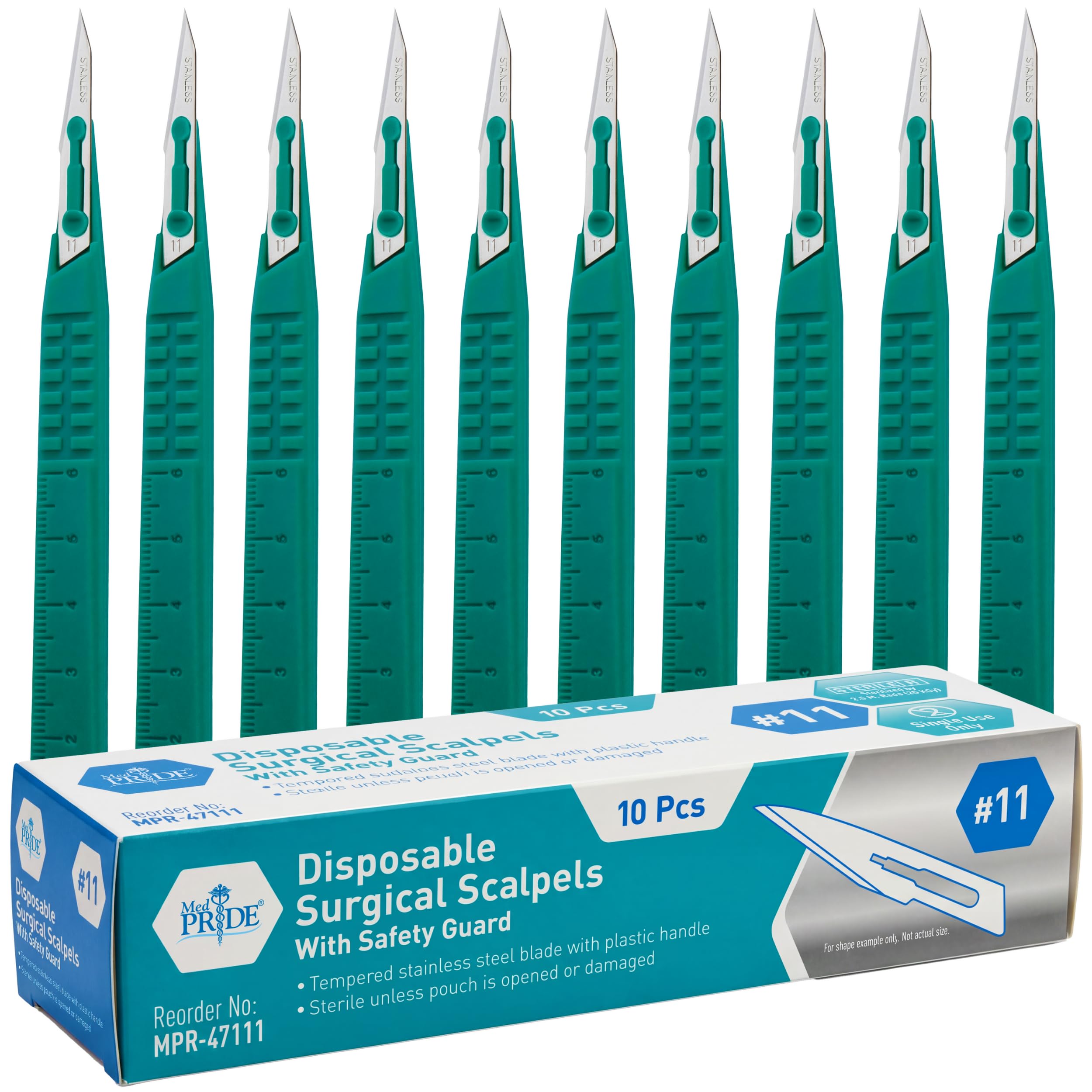 MED PRIDE 10-Pack Sterile Disposable Scalpel Knives, Individually Wrapped Blades for Dermaplaning, Crafts (#11 Stainless-steel)