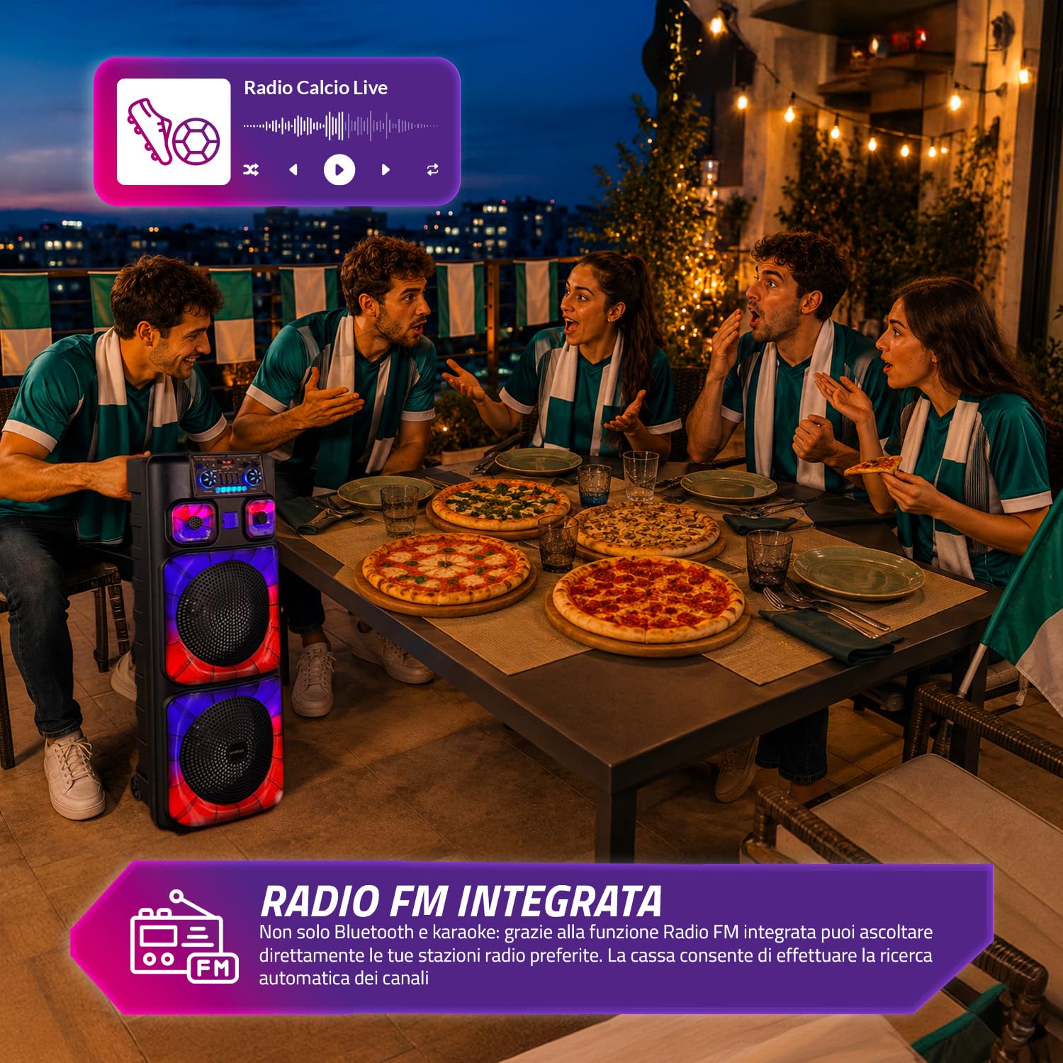 Avilia – Boîtier Bluetooth 800 W avec microphones sans fil, lumières LED RVB et télécommande | Haut-parleur portable puissant pour karaoké et fête, batterie rechargeable jusqu'à 8 heures d'autonomie