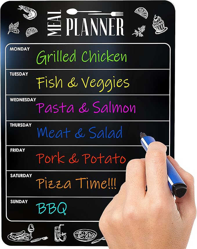 Dry Erase Menu for Refrigerator A4 (8.5x12 inch) Weekly Meal