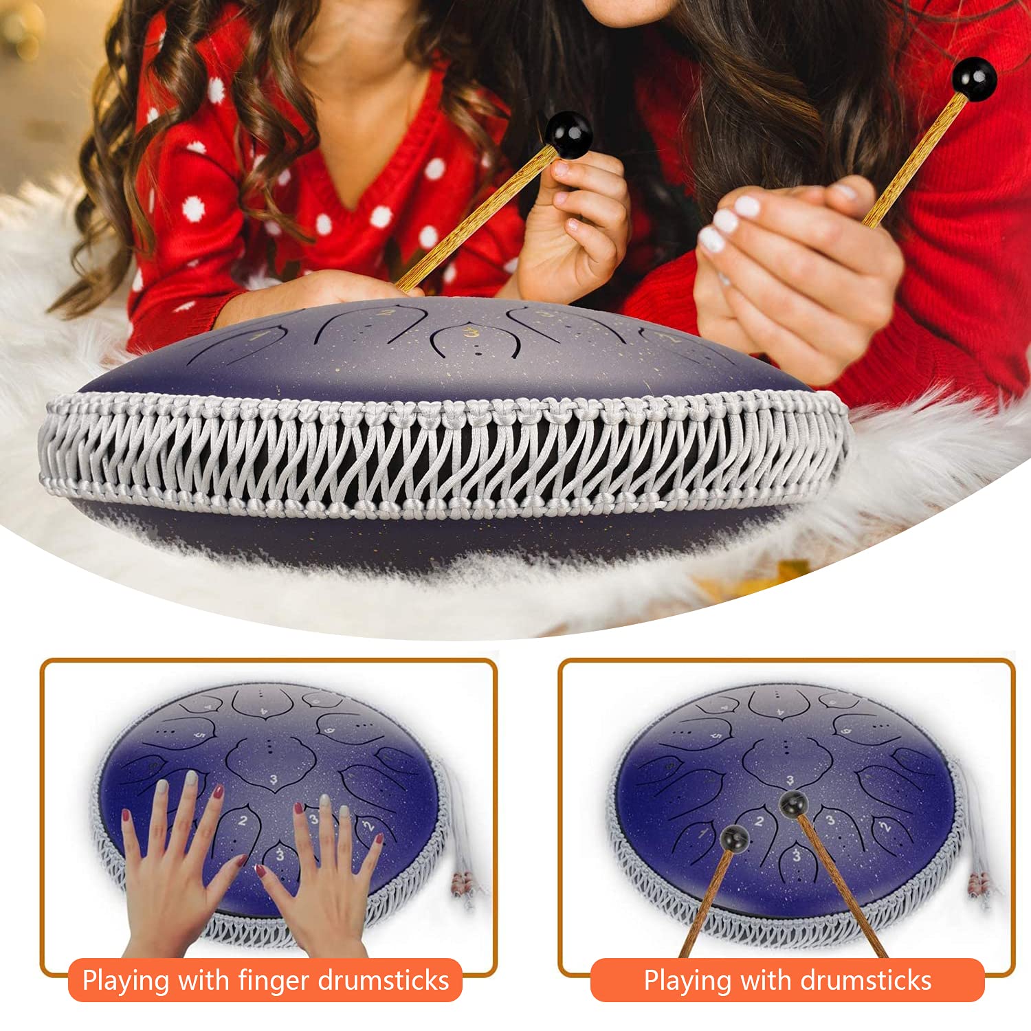 Stalen tongtrommel, 15 noten 14 inch blauwe D-sleutel - handpan percussie- instrument - tank chakra drums met gewatteerde reistas, 2 hamers, voor meditatie, decompressie, muziek en cadeau Stalen tongtrommel, 15 noten 14 inch blauwe D-sleutel - handpan percussie- instrument - tank chakra drums met gewatteerde reistas, 2 hamers, voor meditatie, decompressie, muziek en cadeau