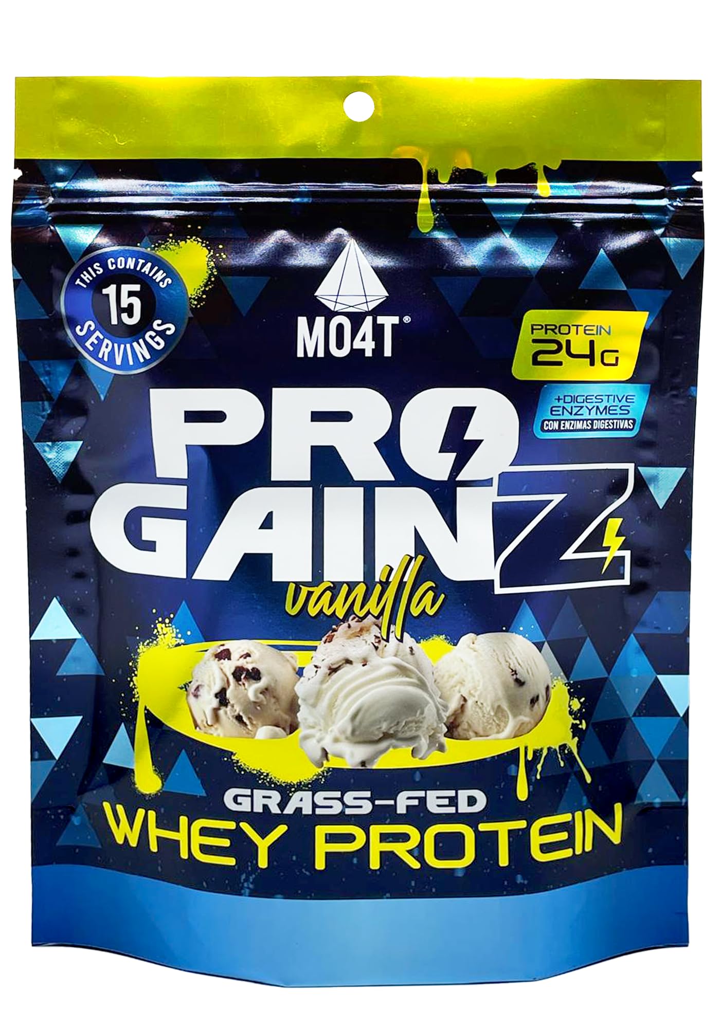 MOMOF4TRANSFORM MO4T ProGainz - Grass-Fed Whey Protein Concentrate Powder - Whey Concentrate with Digestive Enzymes - 24g of Whey Concentrate Protein per Serving- Proteina para ganar masa Muscular
