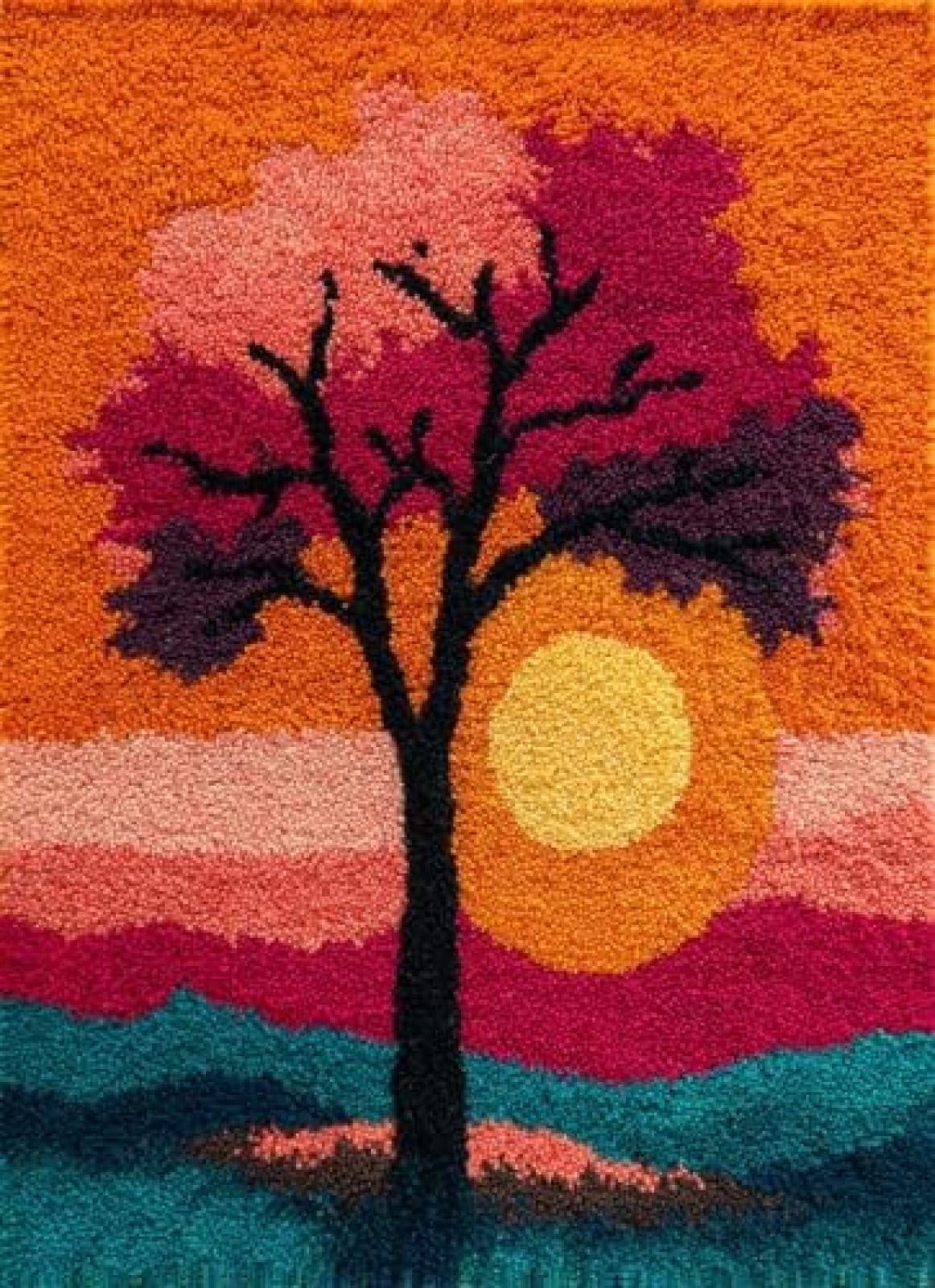 XDEGHUANGSS Latch Hook Rug Kit Elm Tree and Sunset with Pre-Printed Mat Cover DIY Cushion Crochet Yarn Hooking Craft Set for Floor Decor 38x52cm-2