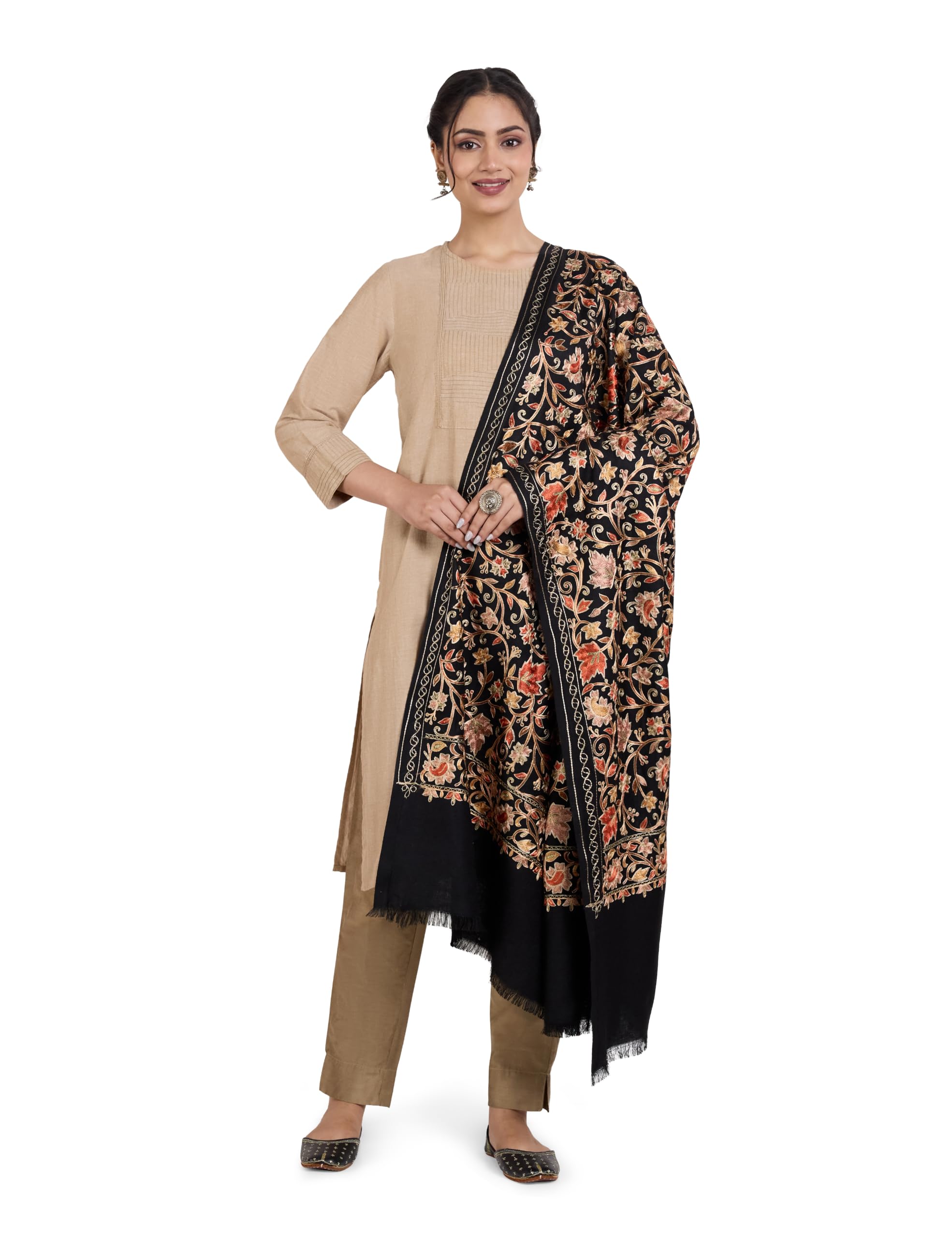 amazon brand - myx Women Premium Embroidered Shawl | Thread, Zari, Stone Work Pieces | Soft Warm Winter Ethnic Wrap (Size: 102 X 208 CM)-picture-32