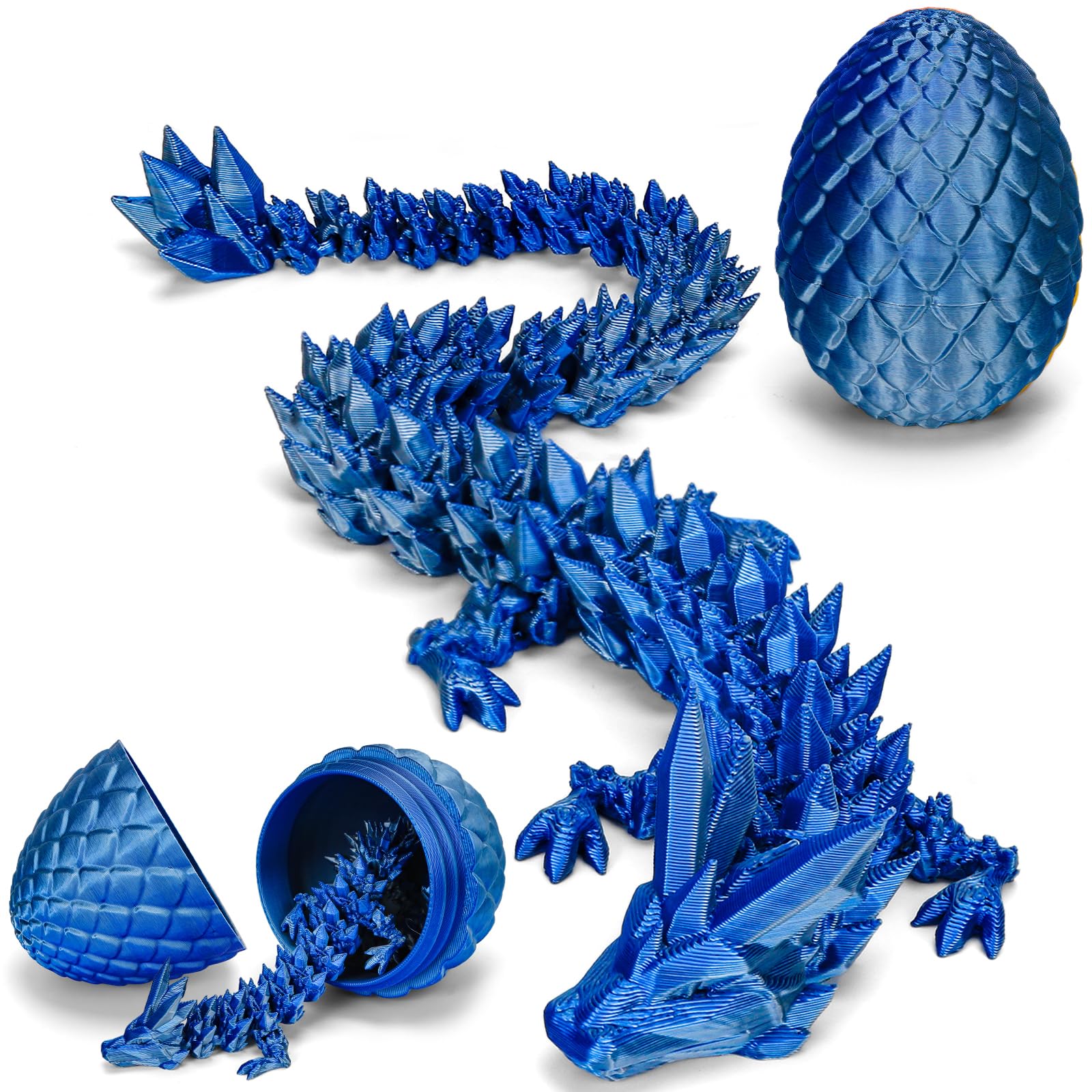 TBOLINE 3D Printed Dragon Egg with Articulated Crystal Dragon Toy, Blue Silver, 12 Inch | Officially Licensed Articulated Toy - main product image