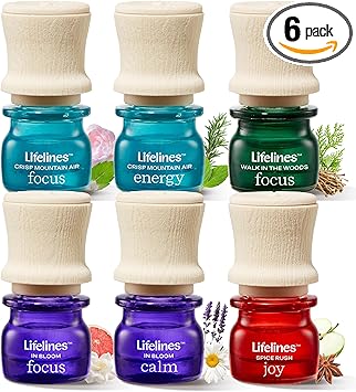 Lifelines Essential Oil Blends, 6-Pack Bright Botanicals Set - Blended Essential Oils with Precision Pump for Aromatherapy Diffusers - Long-Lasting Scented Fragrance - Focus, Calm & Energy Blends