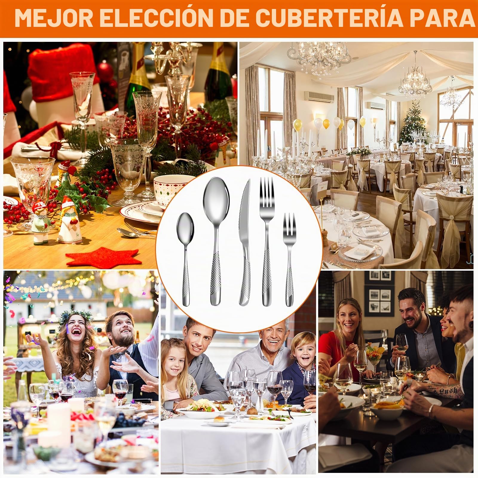 Cubiertos 40 piezas, Kit Cubiertos Individuales Acero Inoxidable para 8 personas, omprend cuchillos/tenedores/cucharas, lavable en lavavajillas, fácil de limpiar