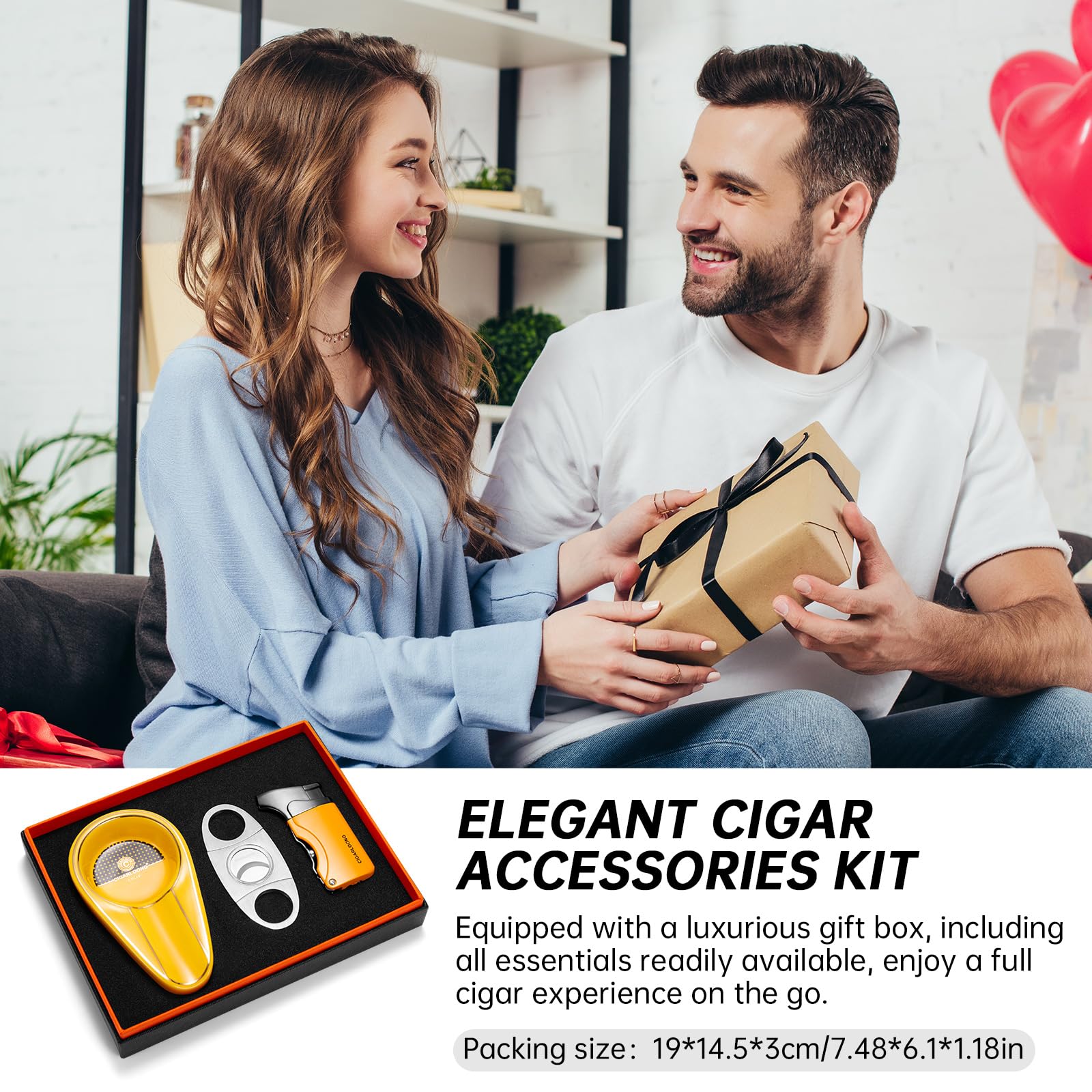 Ensemble de cendriers portables en acier inoxydable et céramique, briquet torche à jet unique, butane rechargeable avec boîte cadeau pour terrasse, extérieur, intérieur (jaune)