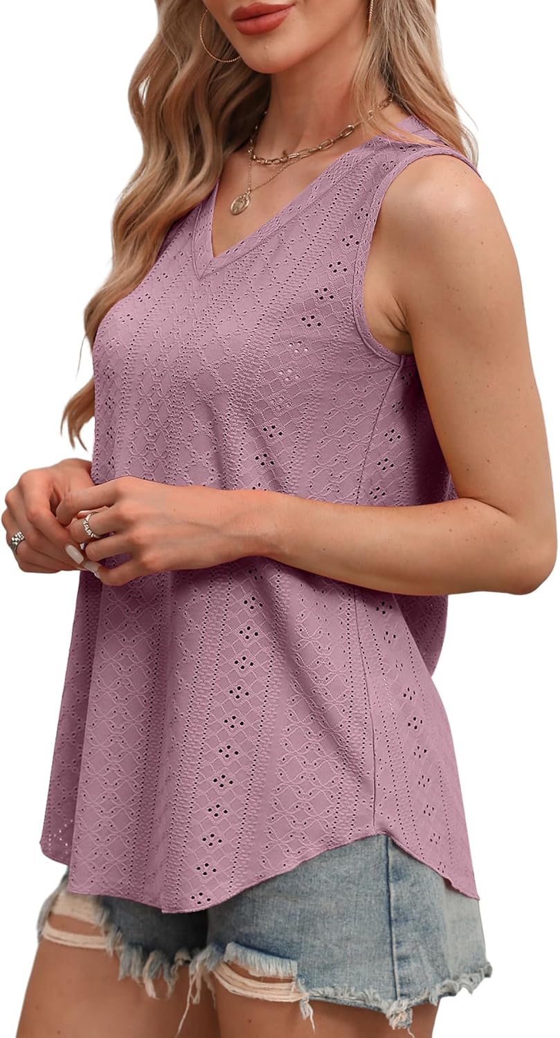 OFEEFAN Womens Tank Tops V Neck Sleeveless Flowy Loose Fit Basic Casual Summer Tops - Image 3