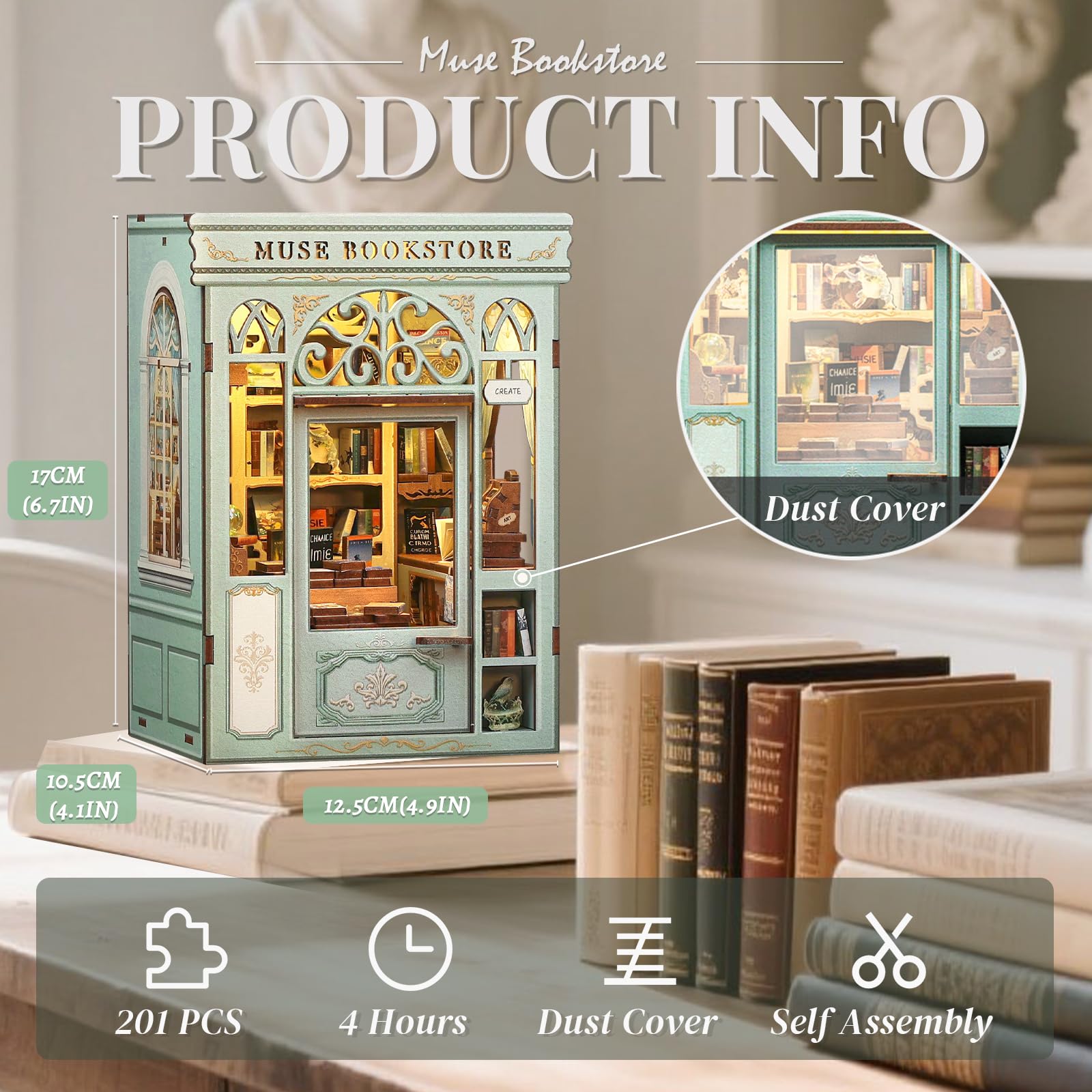 Cutefun Book Nook, kit fai da te per casetta in miniatura per adulti, scaffale per libri, puzzle 3D in legno, mini kit modello artigianale, regalo per donne amanti dei libri (Muse Bookstore)