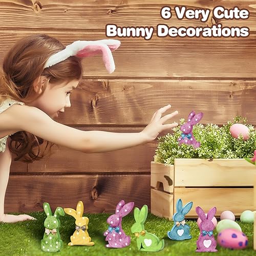 Miniatura 5 de 6 letreros de madera de conejo de Pascua, decoración de mesa de Pascua, forma de conejo, letrero de mesa con forma de conejo con cuerda de yute y