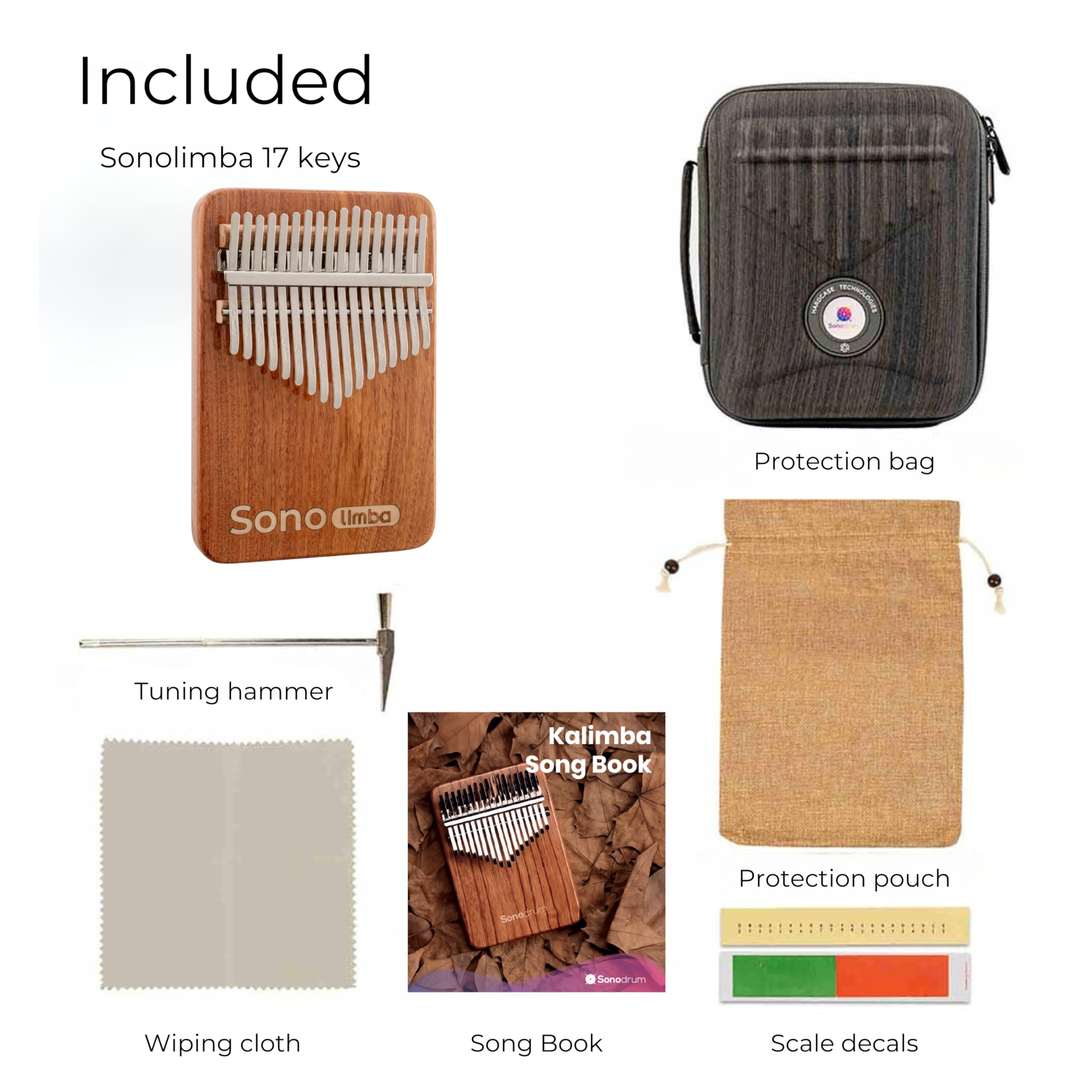 Kalimba avec 17 clés - Piano à pouces en bois de corail africain de haute qualité. Piano portable avec pochette, livre de chansons gratuit. Instrument de percussion pour enfants et adultes