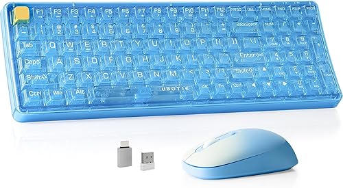 Combo de teclado y mouse inalámbricos transparentes, UBOTIE Blue 100keys 2.4GHz USB receptor teclado mouse set con ratón óptico DPI ajustable para