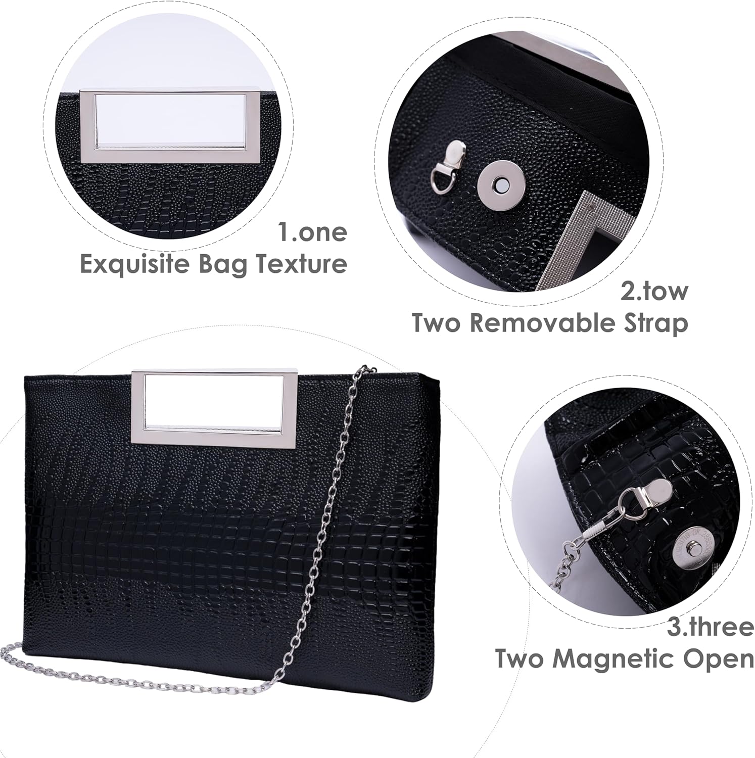 Clutch Purses for Women Evening Bag，PU Leather Stylish Clutch Bag with Removable Chain，Versatile Evening Purse for Parties, Weddings & Cocktail Events - Image 6
