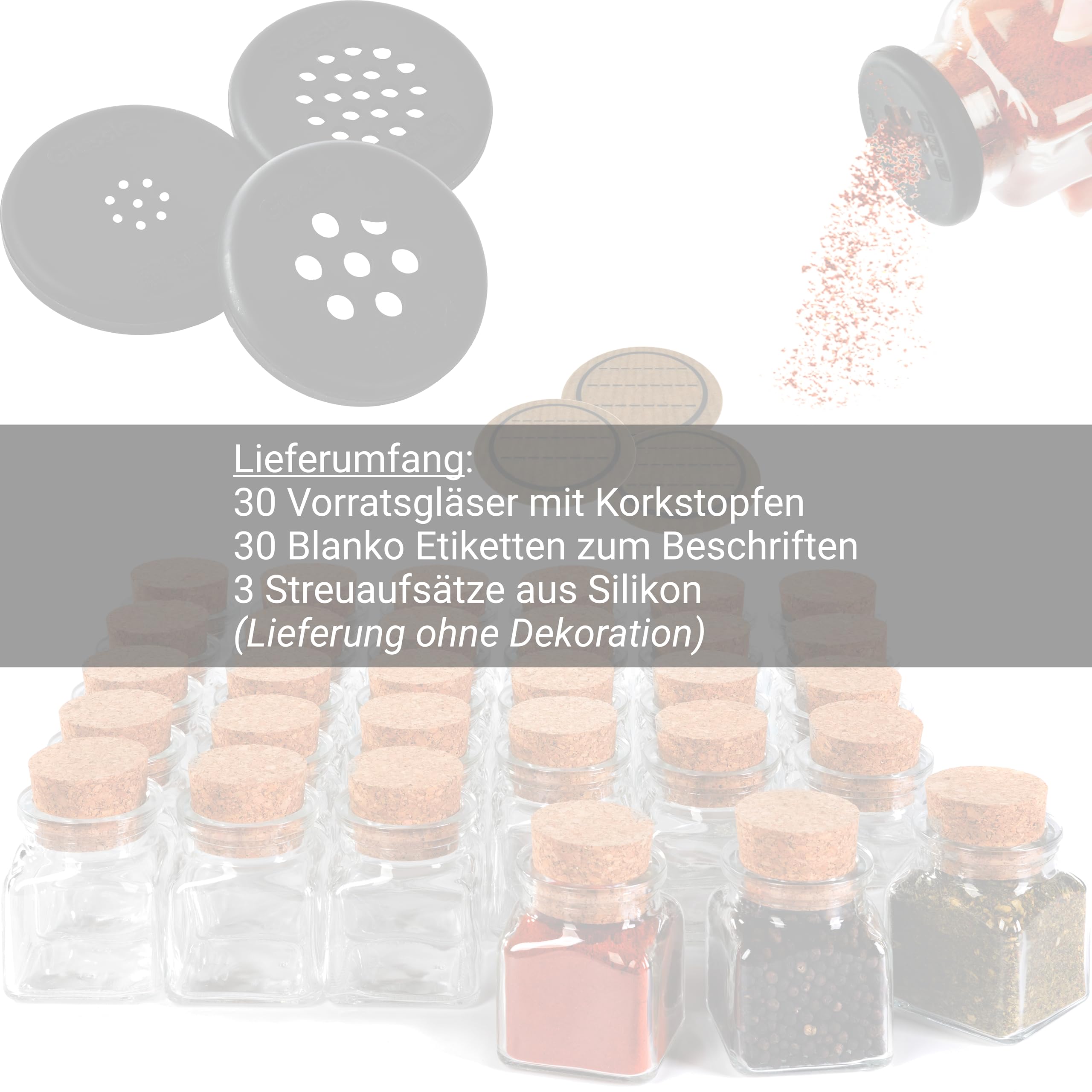 30 Stück kleine Gewürzgläser mit Korken, 100ml, 8cm hoch
