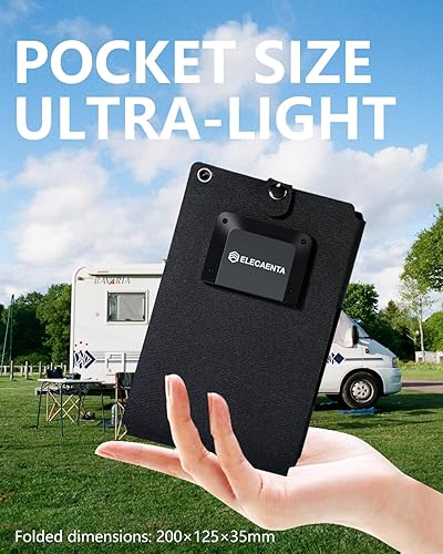 Miniatura 3 de ELECAENTA Cargador de panel solar de 25 W con puertos USB C y USB A, tamaño de bolsillo ultraligero, impermeable IP68, panel solar portátil plegable