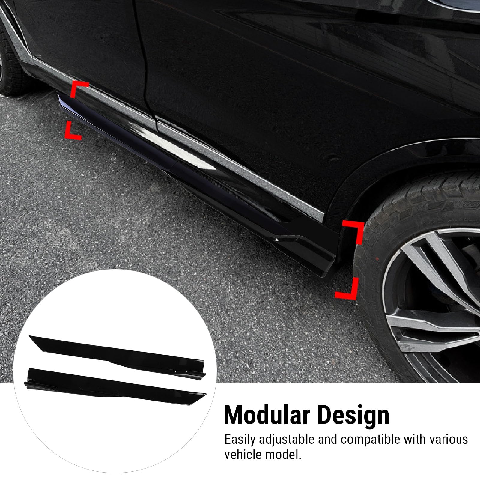 Minigonne Laterali per Auto, Minigonne Laterali Regolabili Universali da 105 Cm Body Rocker Panel Extension Splitter Lip Upgrade Kit per più Modelli di Auto (BLACK)