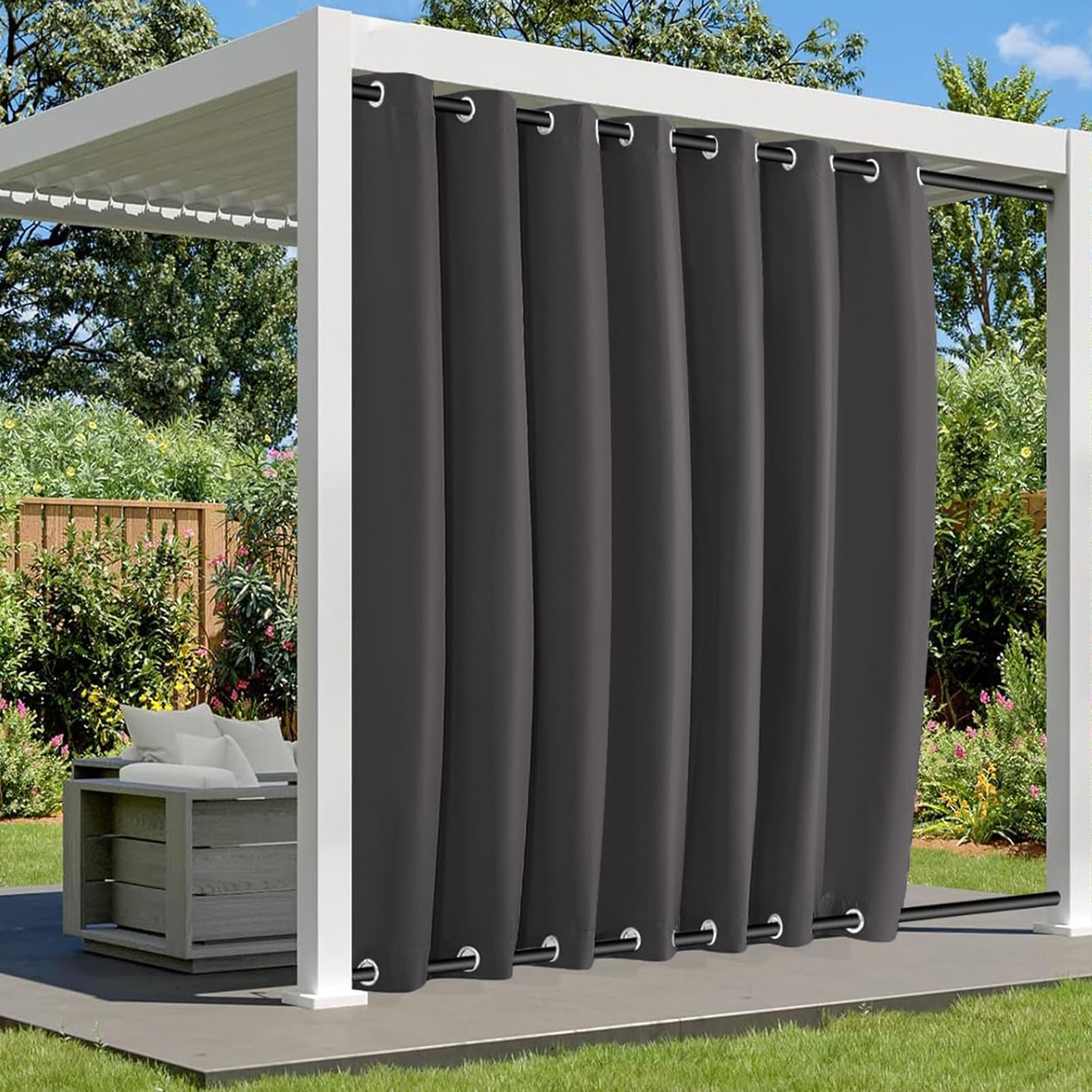 BliRiki Waterproof Outdoor Curtains for Patio, Weatherproof Blackout Curtain with Top and Bottom Grommets, Thermal Insulated Privacy Outsides Curtain for Porch Pergola, 1 Panel, W52 xH52, Dark Grey