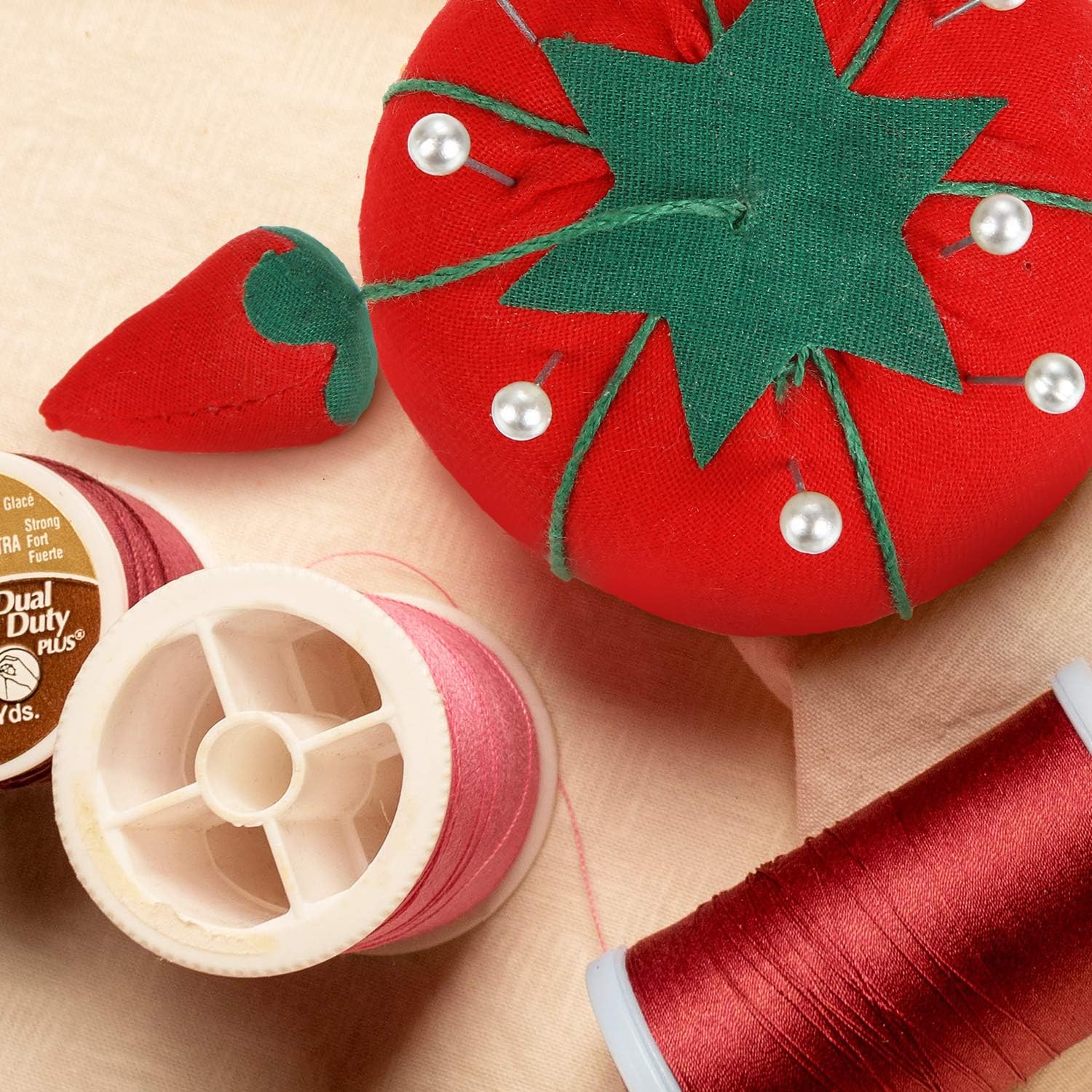 2 Pieces Wrist Pin Cushion Wooden Base Tomato Pincushion Wearable Needle Pincushions for Sewing or DIY Crafts