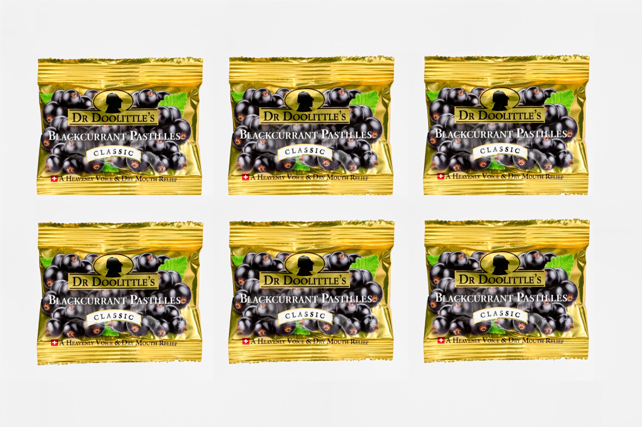 Dr. Doolittles Classic Pastilles for Voice and Throat, Blackcurrant Flavor, Travel Size Bag,0.33 ounces approximately 4 Count Package, 6 Pack Blackcurrant 4 Count (Pack of 6)