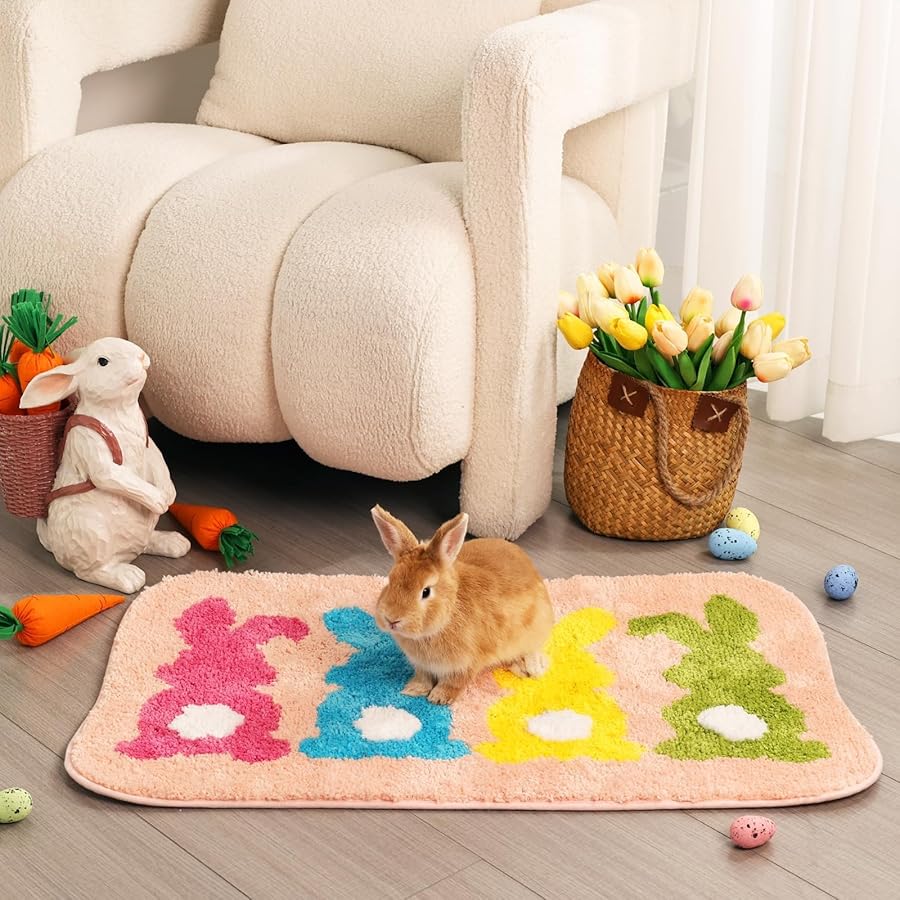 Percozzi Easter Bunny Bathroom Rug Spring Tufted Non-Slip Water Absorbent Bath Rug for Bathroom Shower Tub Kitchen Area Rug Decorations - image 5