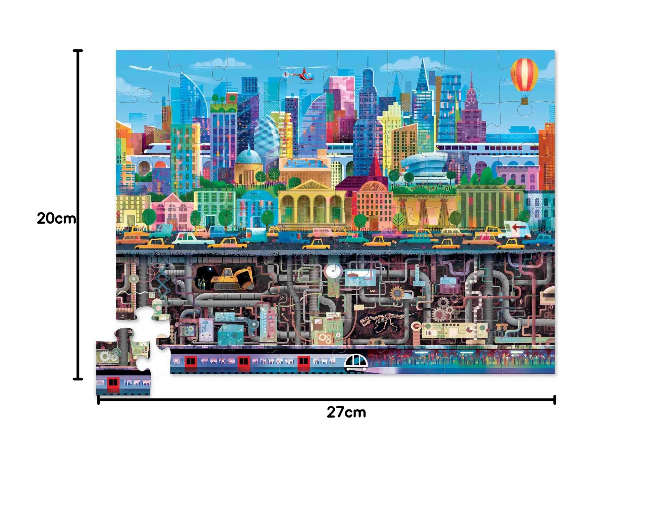 Crocodile Creek Powyżej + poniżej – miasto – 48-elementowe puzzle podłogowe z wytrzymałym pudełkiem do przechowywania, duży rozmiar 68,6 x 50 cm, przeznaczony dla dzieci w wieku od 3 lat i